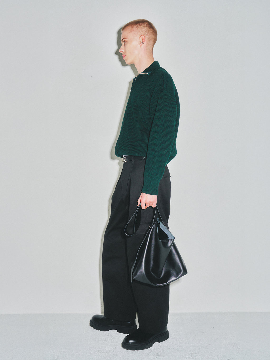 Italian Cotton Hard Twist Zip-up Knit_ Dark Green