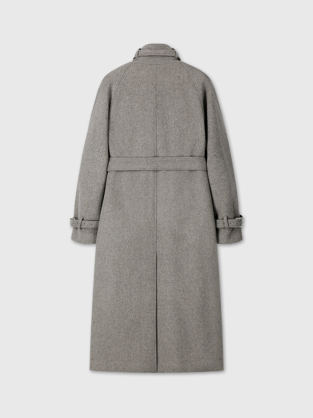 (W) HIGH-NECK BELTED WOOL COAT_ HEATHER GREY