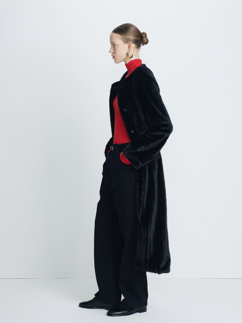 (W) FAUX FUR LONG COAT_ BLACK