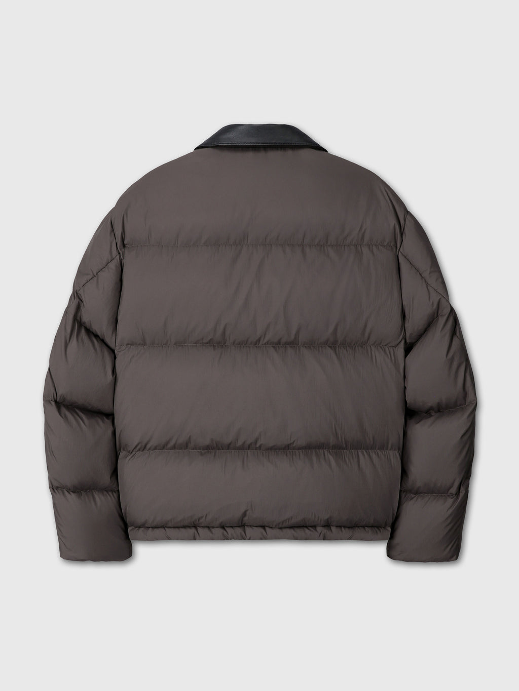 LEATHER COLLAR DOWN PUFFER BLOUSON_ DEEP BROWN