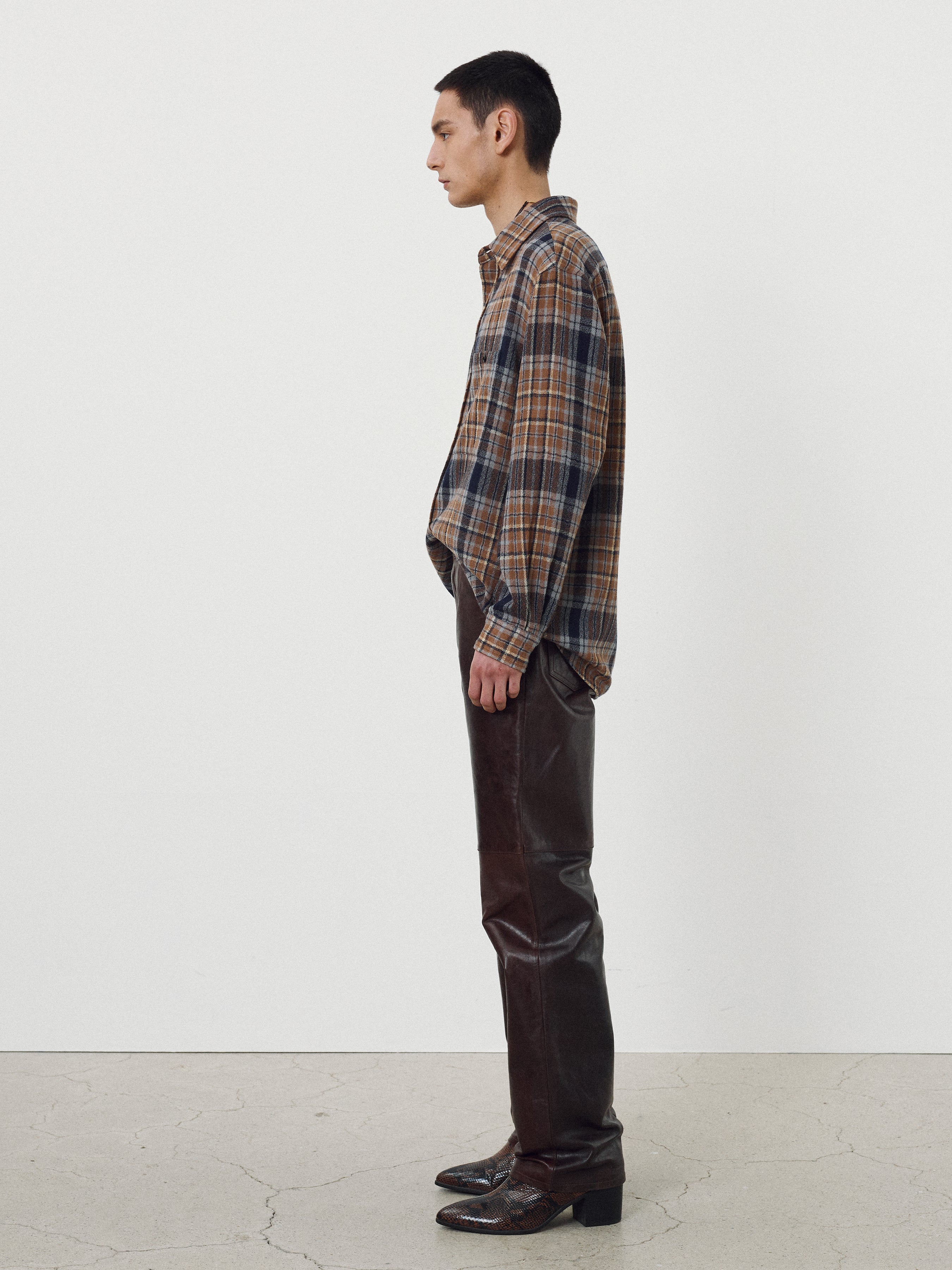 Light Wool Single Pocket Check Shirt_ Camel