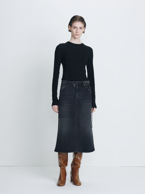 (W) CREW NECK LONG SLEEVE TOP_ BLACK