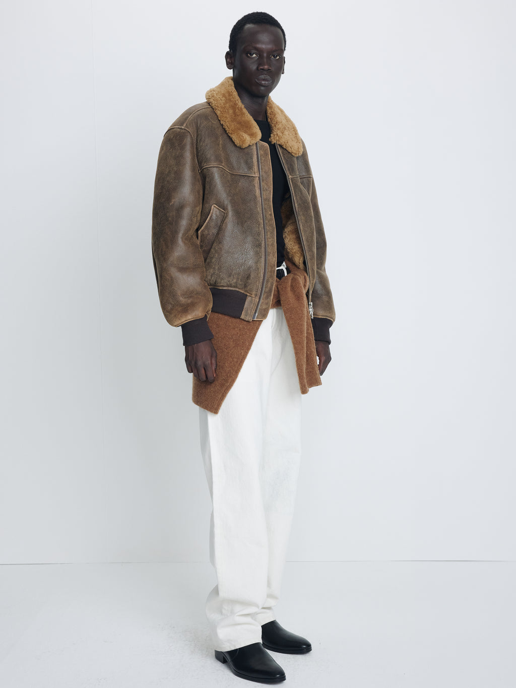 LAMB SHEARLING LEATHER BOMBER JACKET_ FADED BROWN
