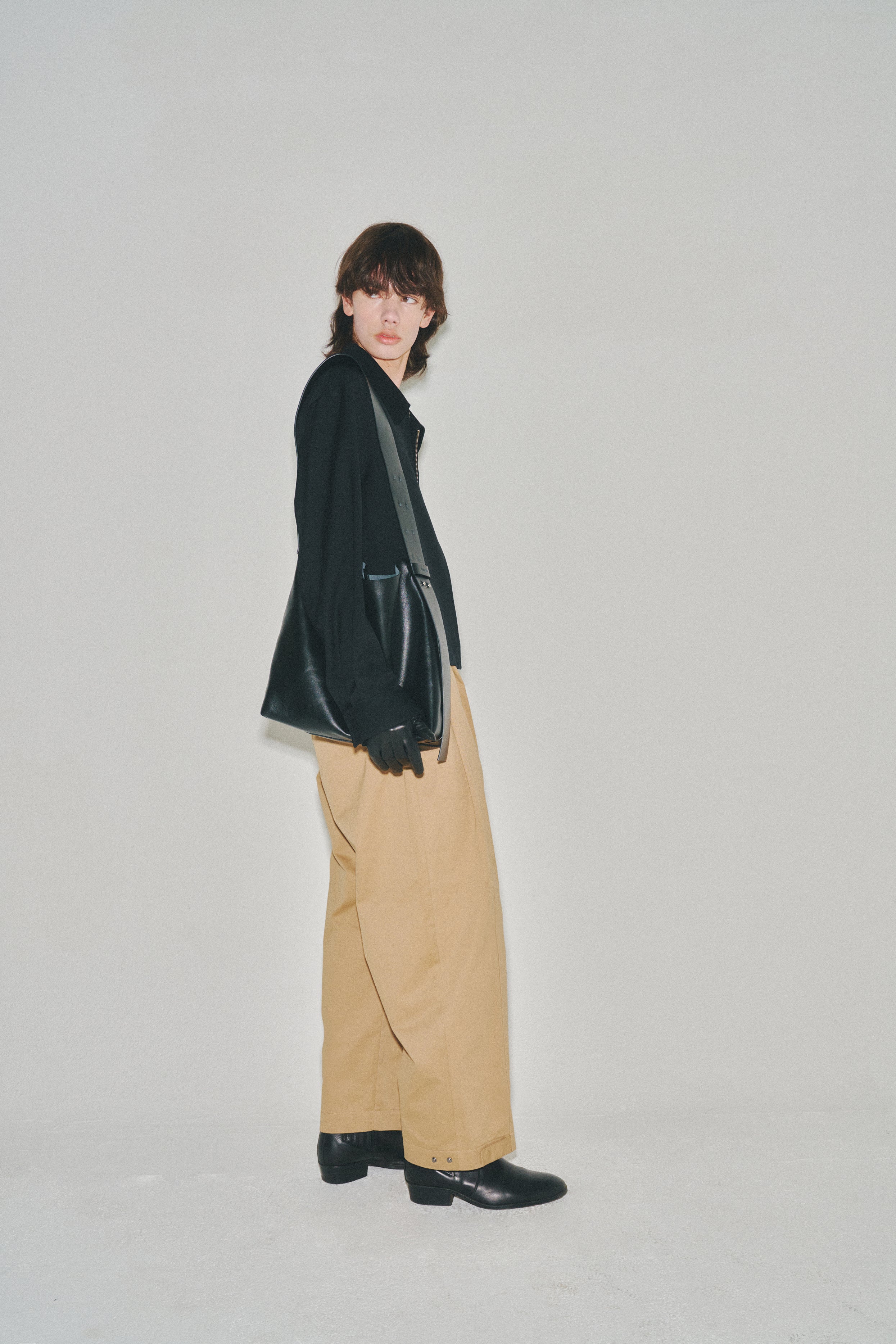 Wide Cut Hidden Snap Closure Trousers_ Beige