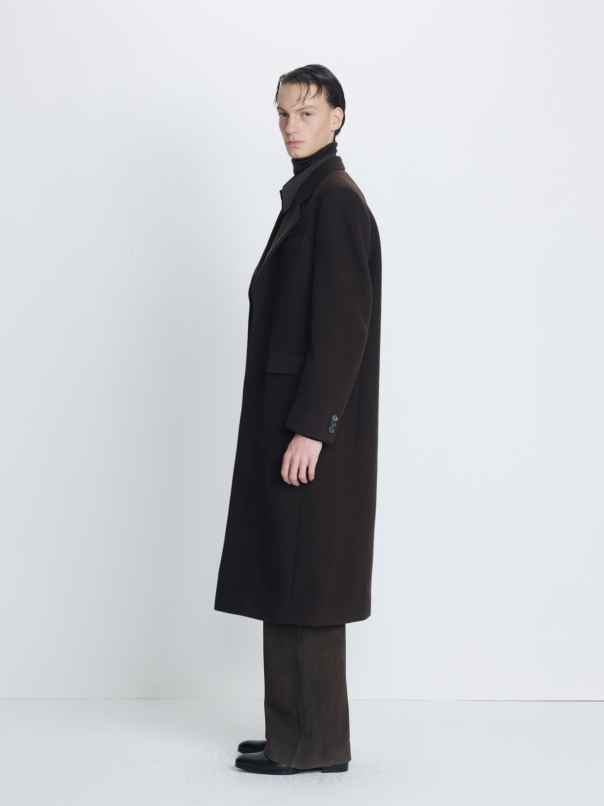 WOOL AND CASHMERE TAILORED COAT_ DEEP BROWN
