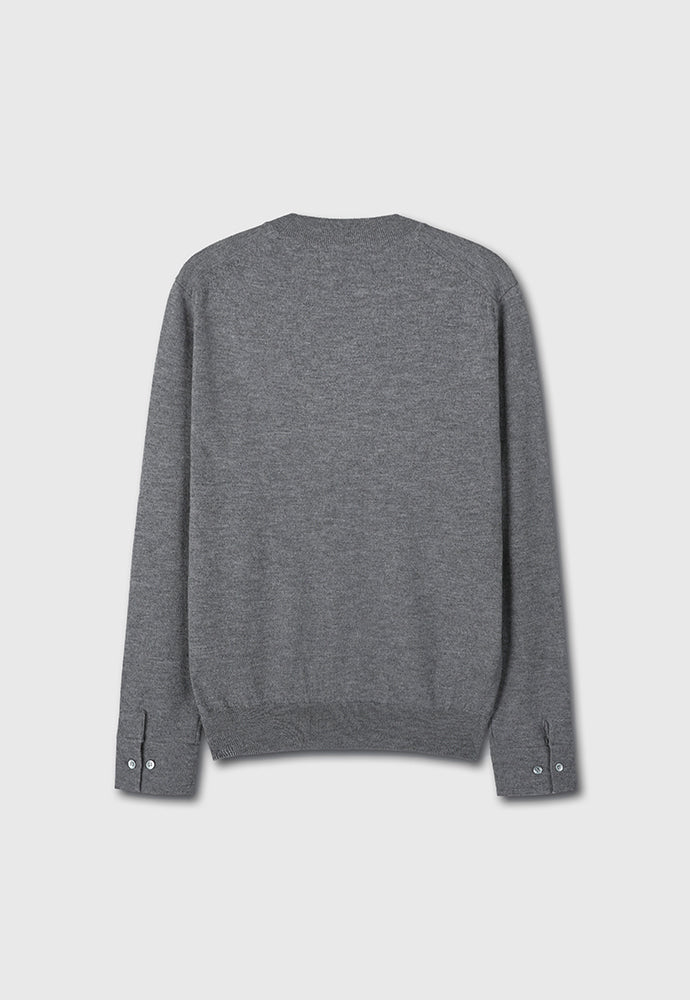 Super Fine Wool Cuffs Button Knit_ Grey