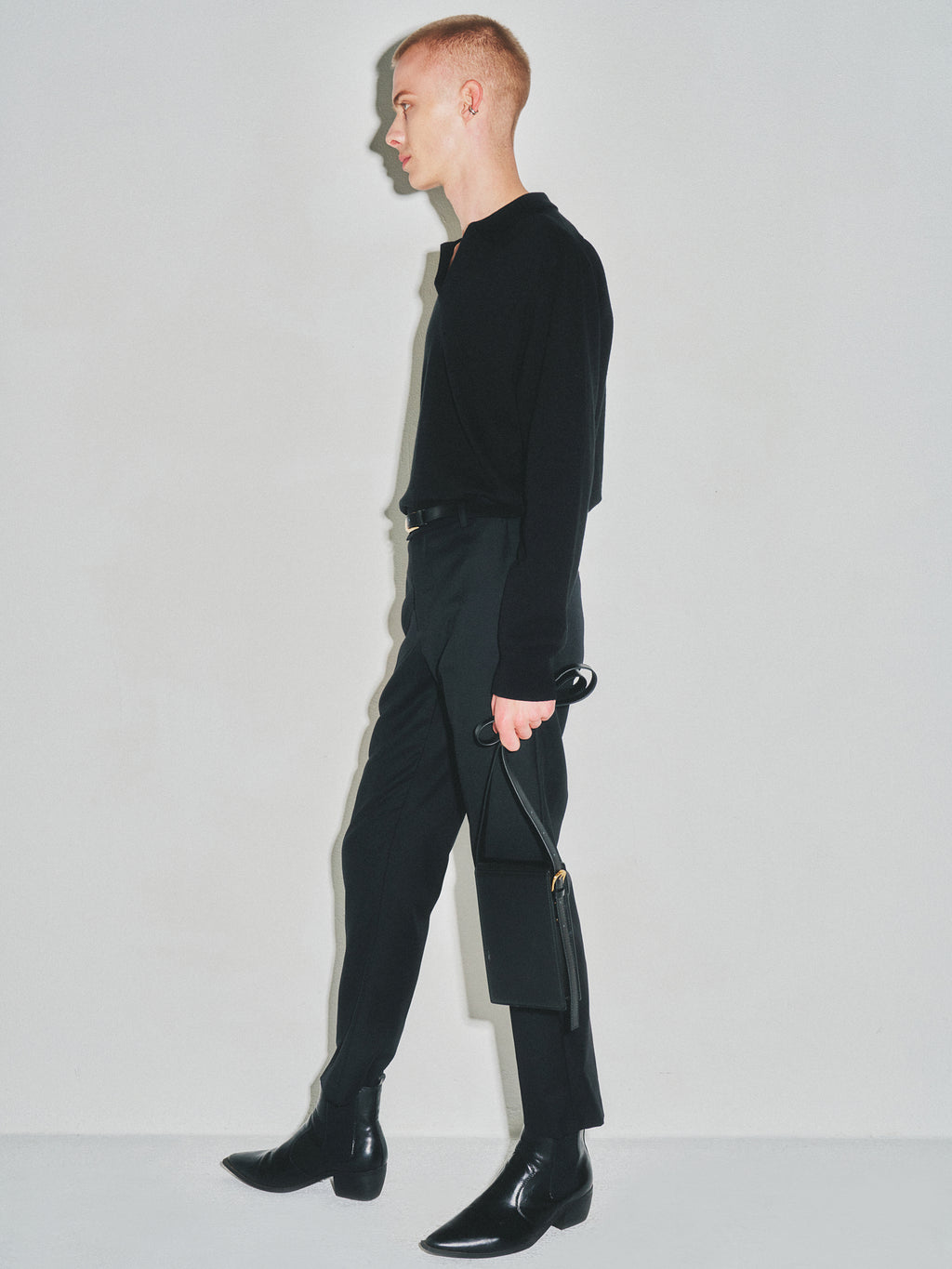 High Count Whole Garment Saddle Neck Knit_ Black