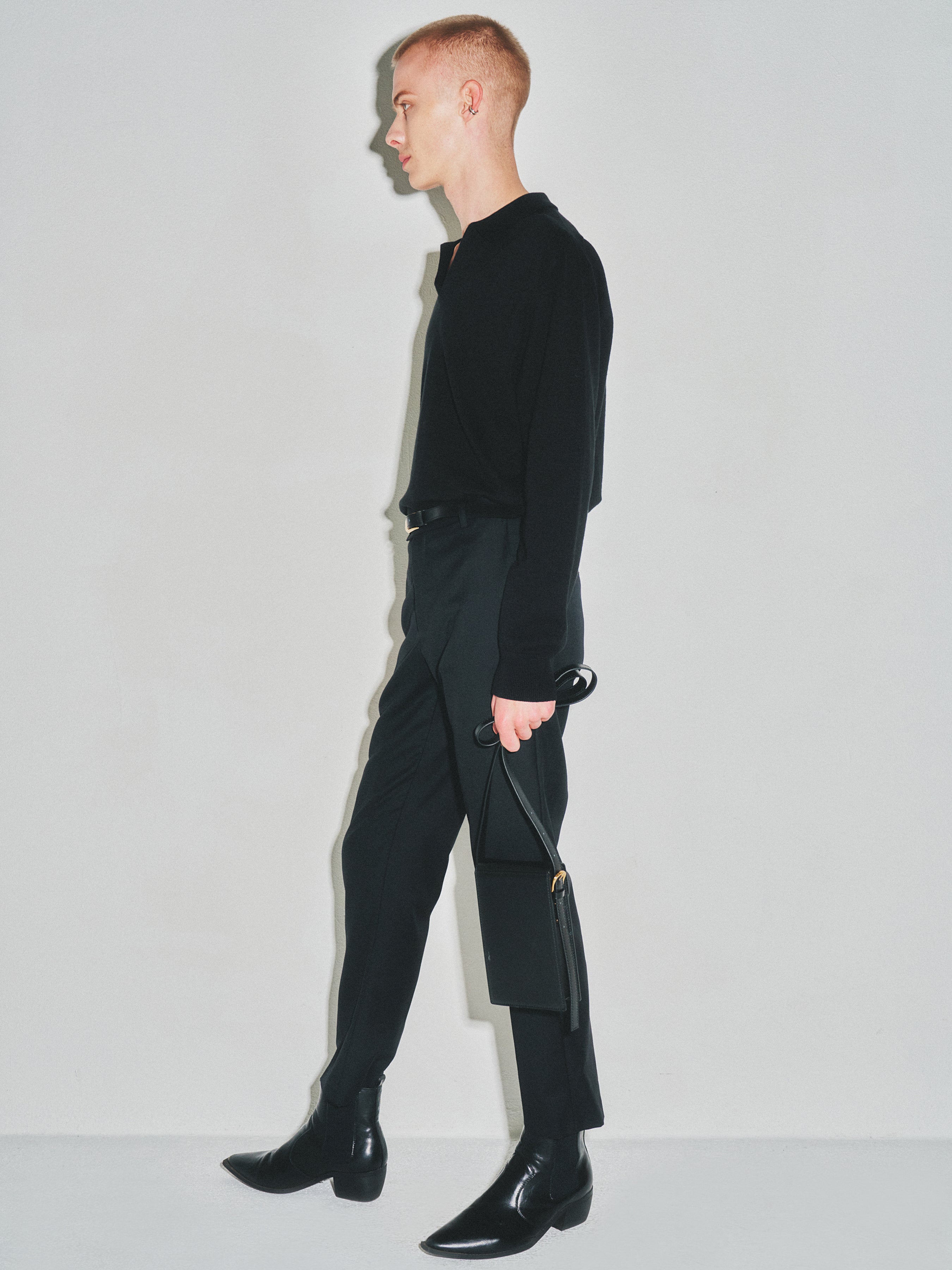 High Count Whole Garment Saddle Neck Knit_ Black