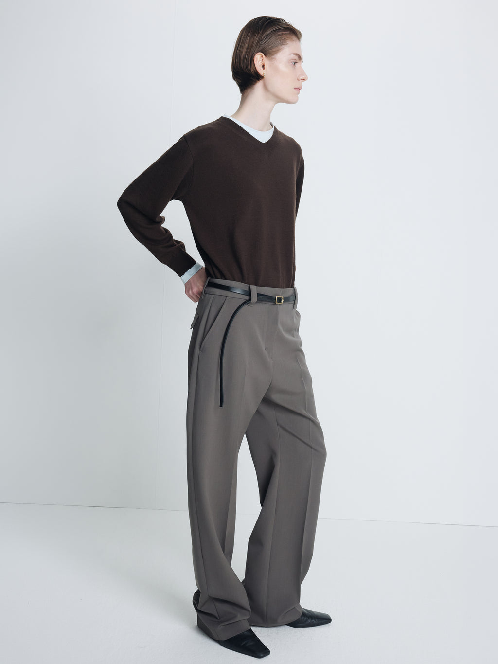 (W) WOOL OVERSIZED TROUSERS_ TAUPE GREY