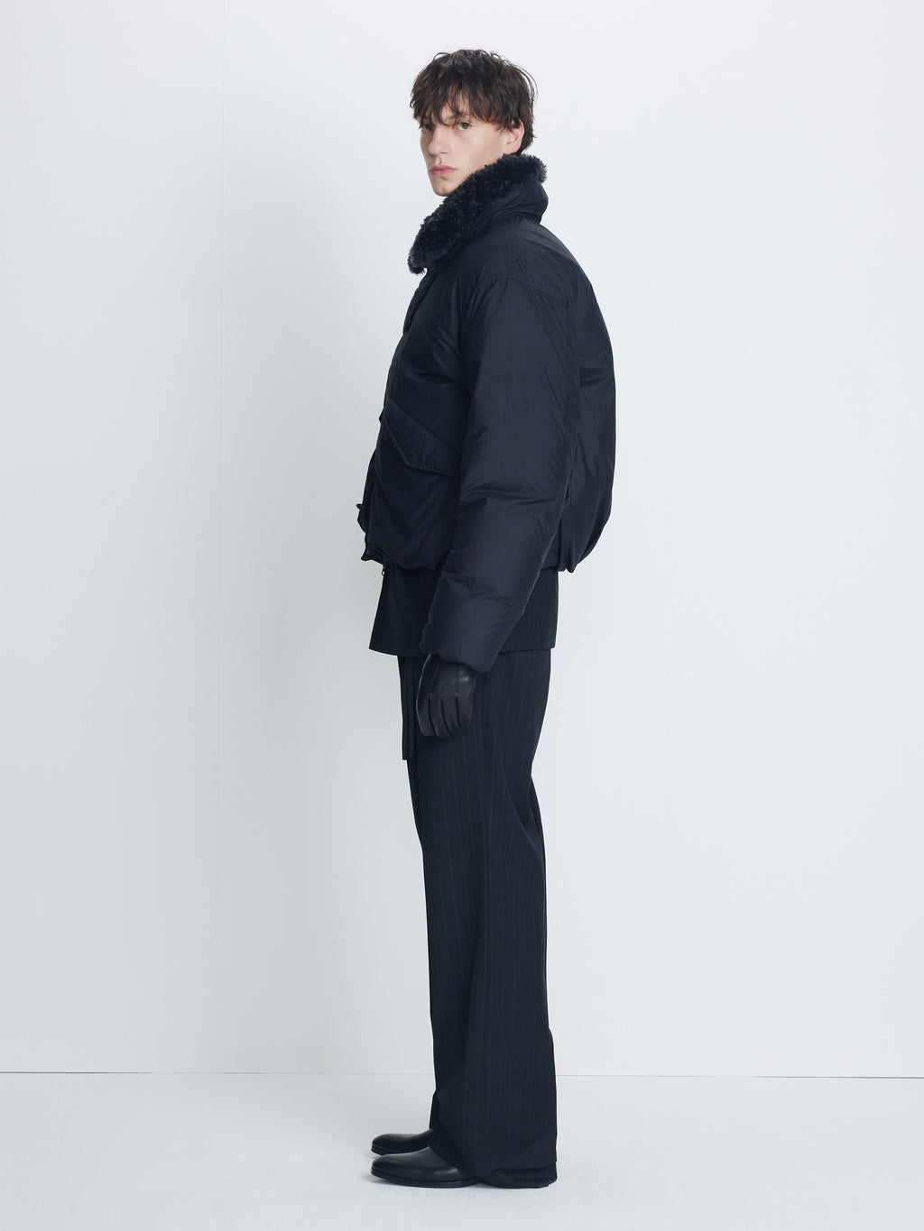 SHEARLING COLLAR PUFFER BLOUSON_ BLACK