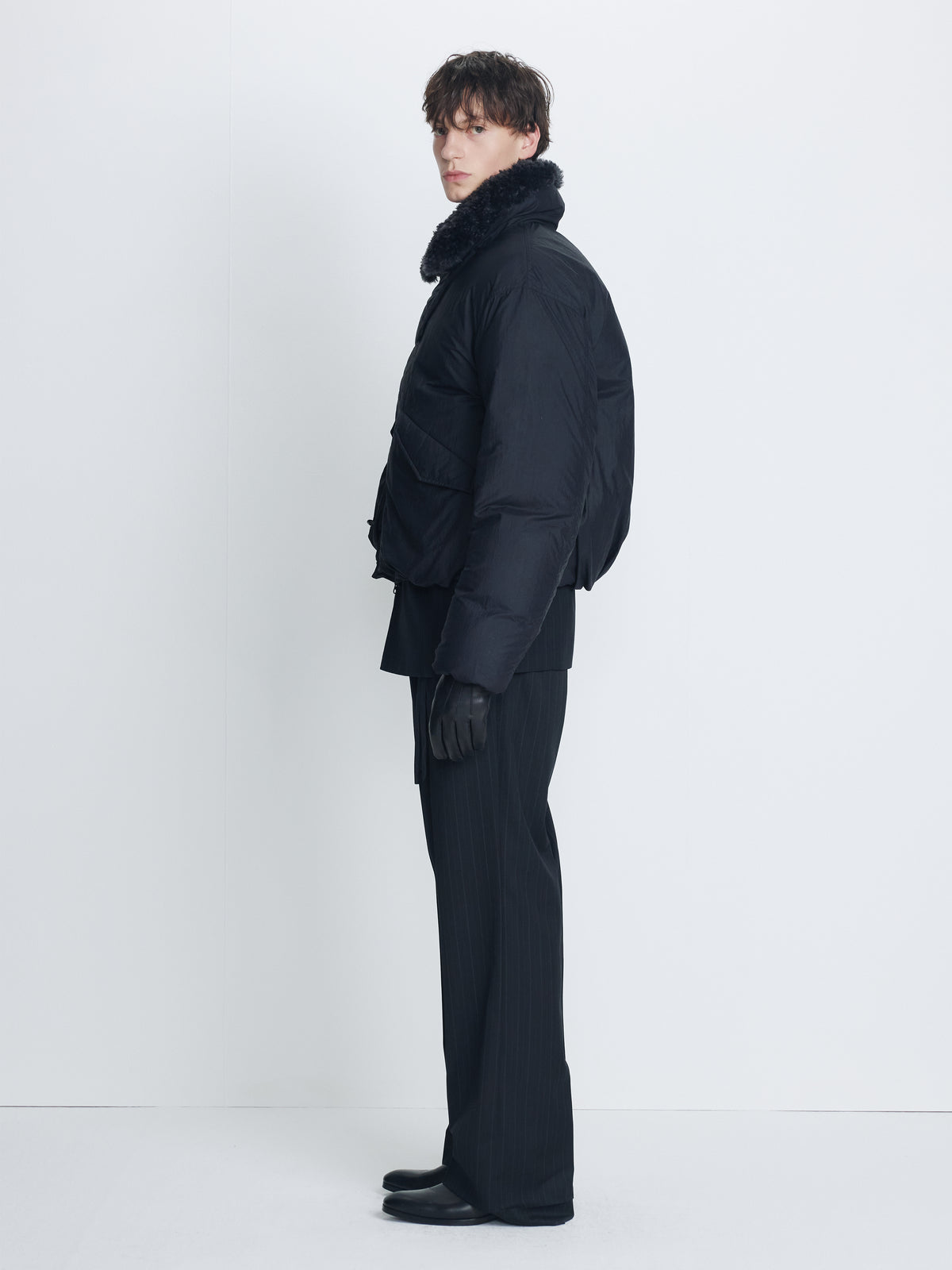 SHEARLING COLLAR PUFFER BLOUSON_ BLACK