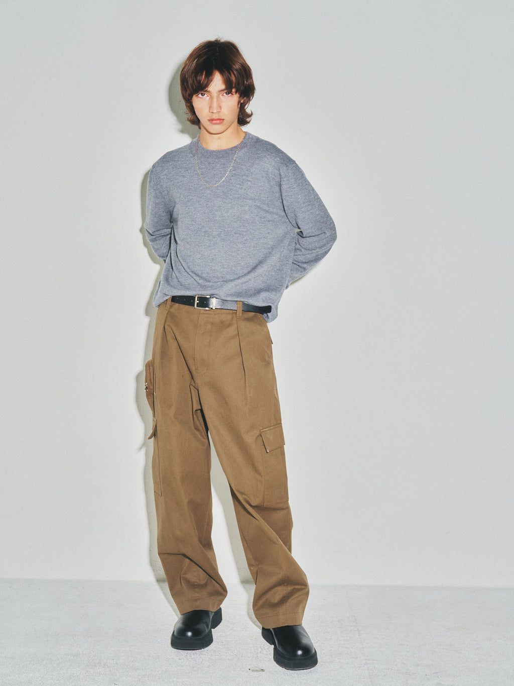 Super Fine Wool Cuffs Button Knit_ Grey