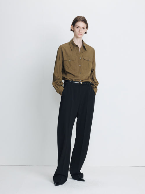 (W) DOUBLE-POCKET SHIRT_ KHAKI