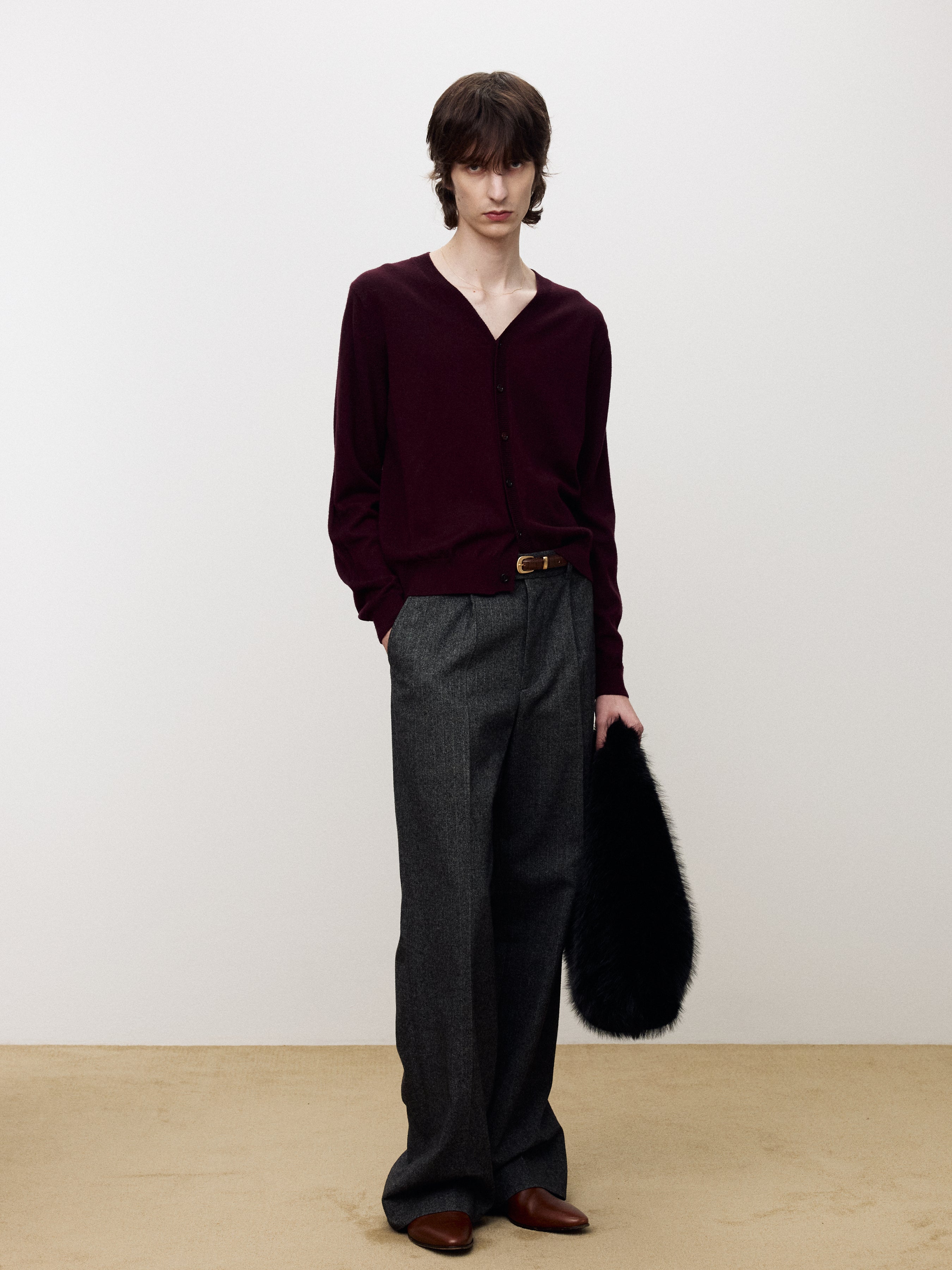 SUPER FINE MERINO WOOL KNIT CARDIGAN_ BURGUNDY