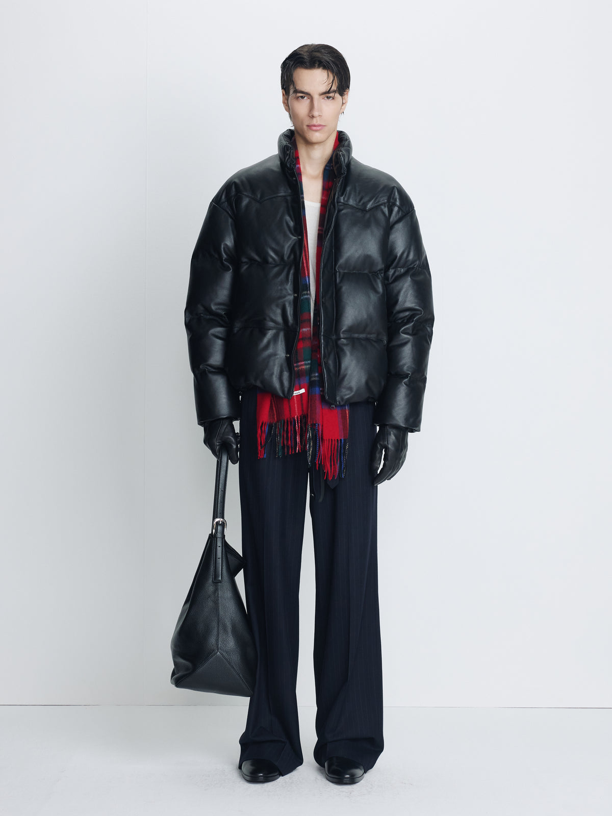 LAMB LEATHER DOWN PUFFER JACKET_ BLACK