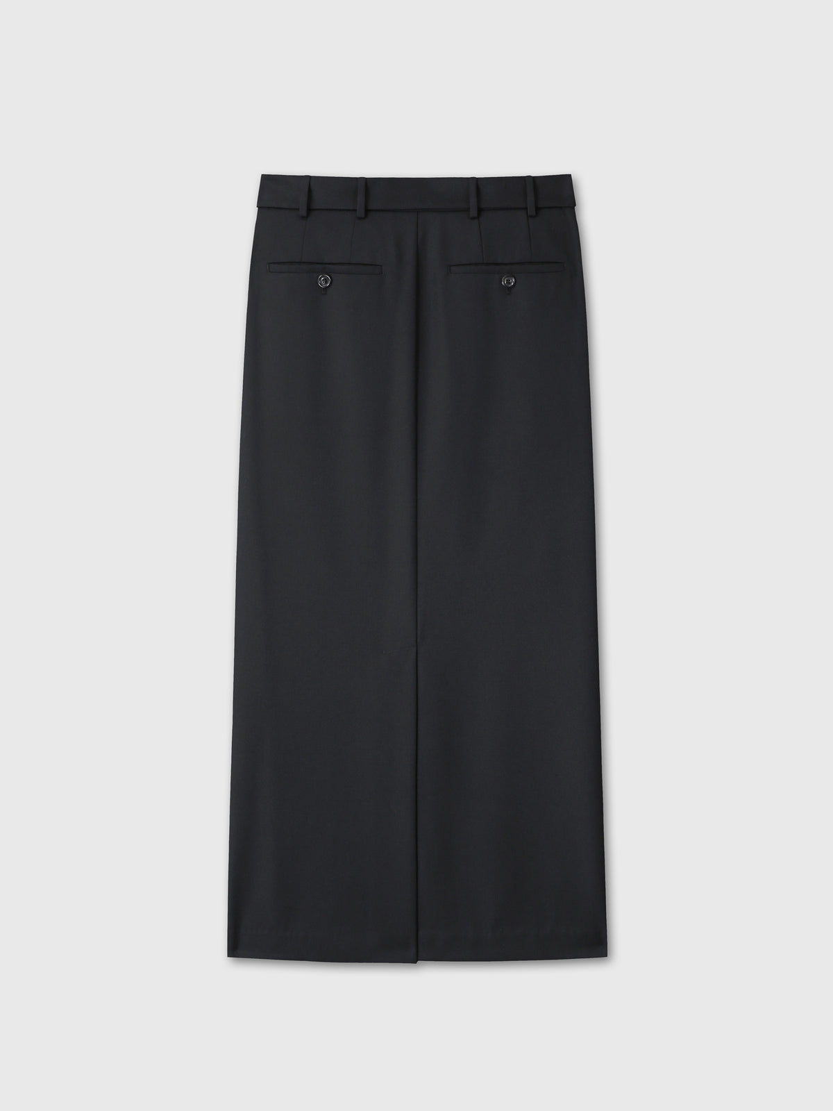 (W) WOOL BELTED MAXI SKIRT_ BLACK