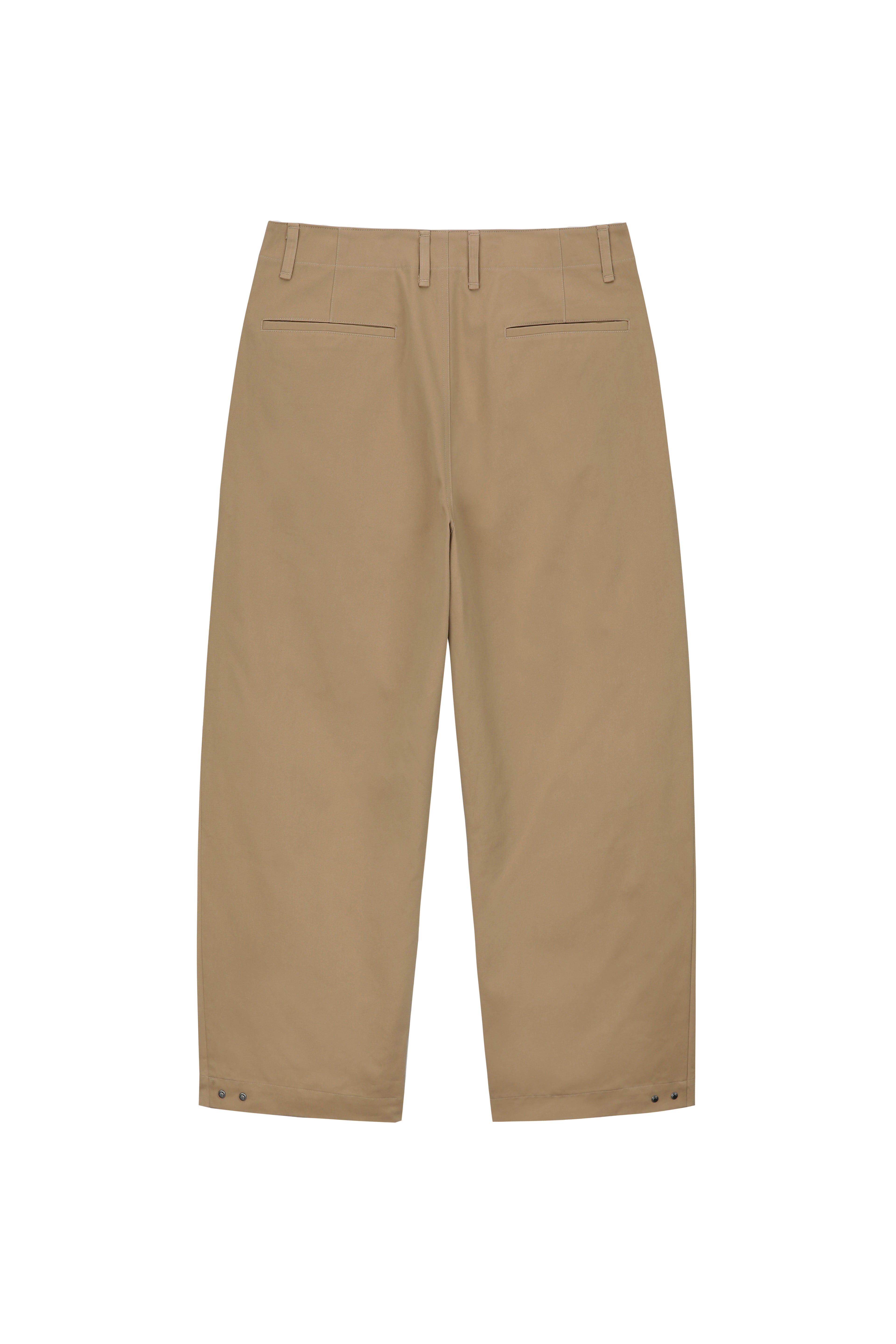 Wide Cut Hidden Snap Closure Trousers_ Beige