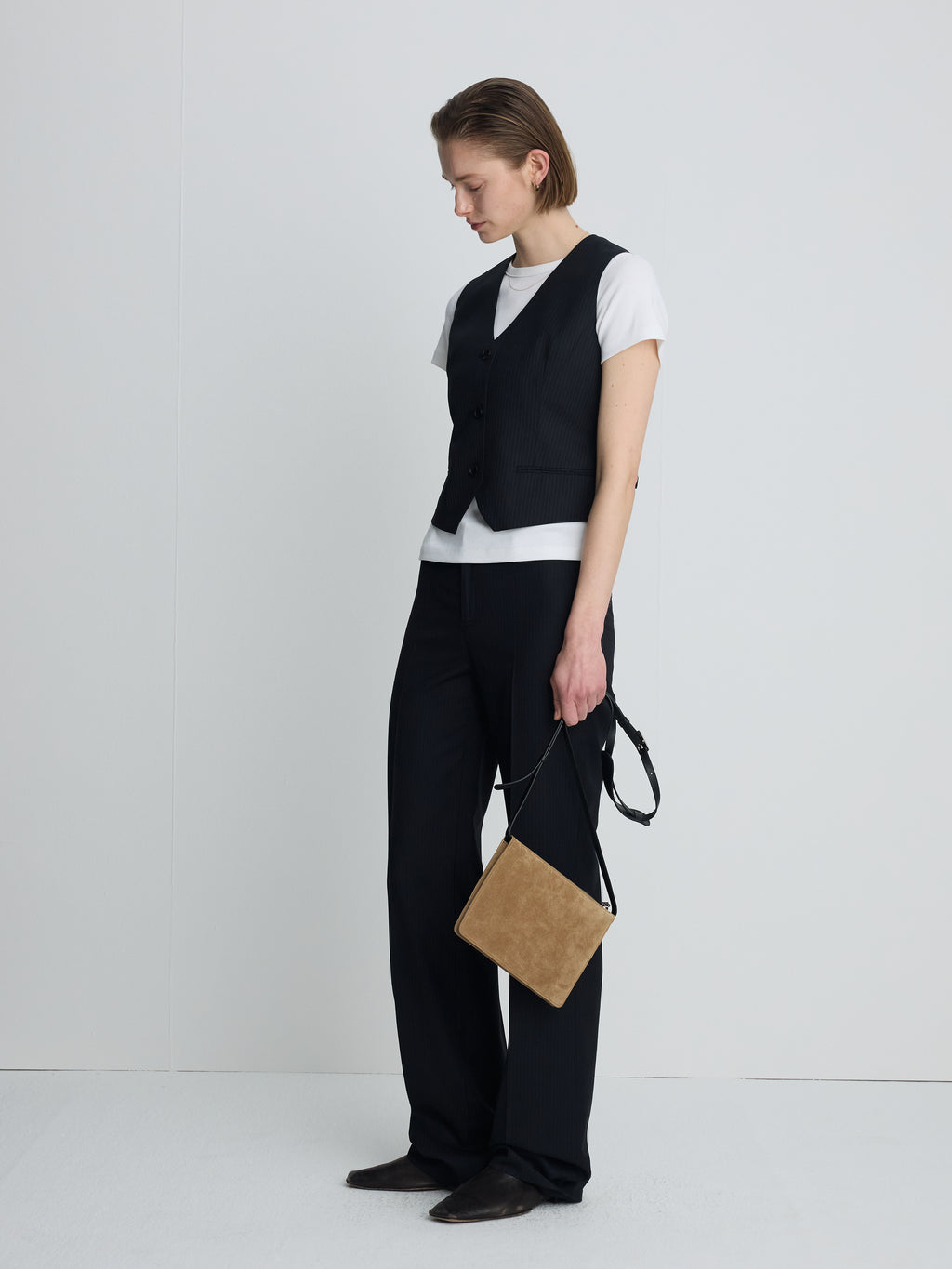 (W) WOOL TAILORED VEST_ NAVY PINSTRIPE
