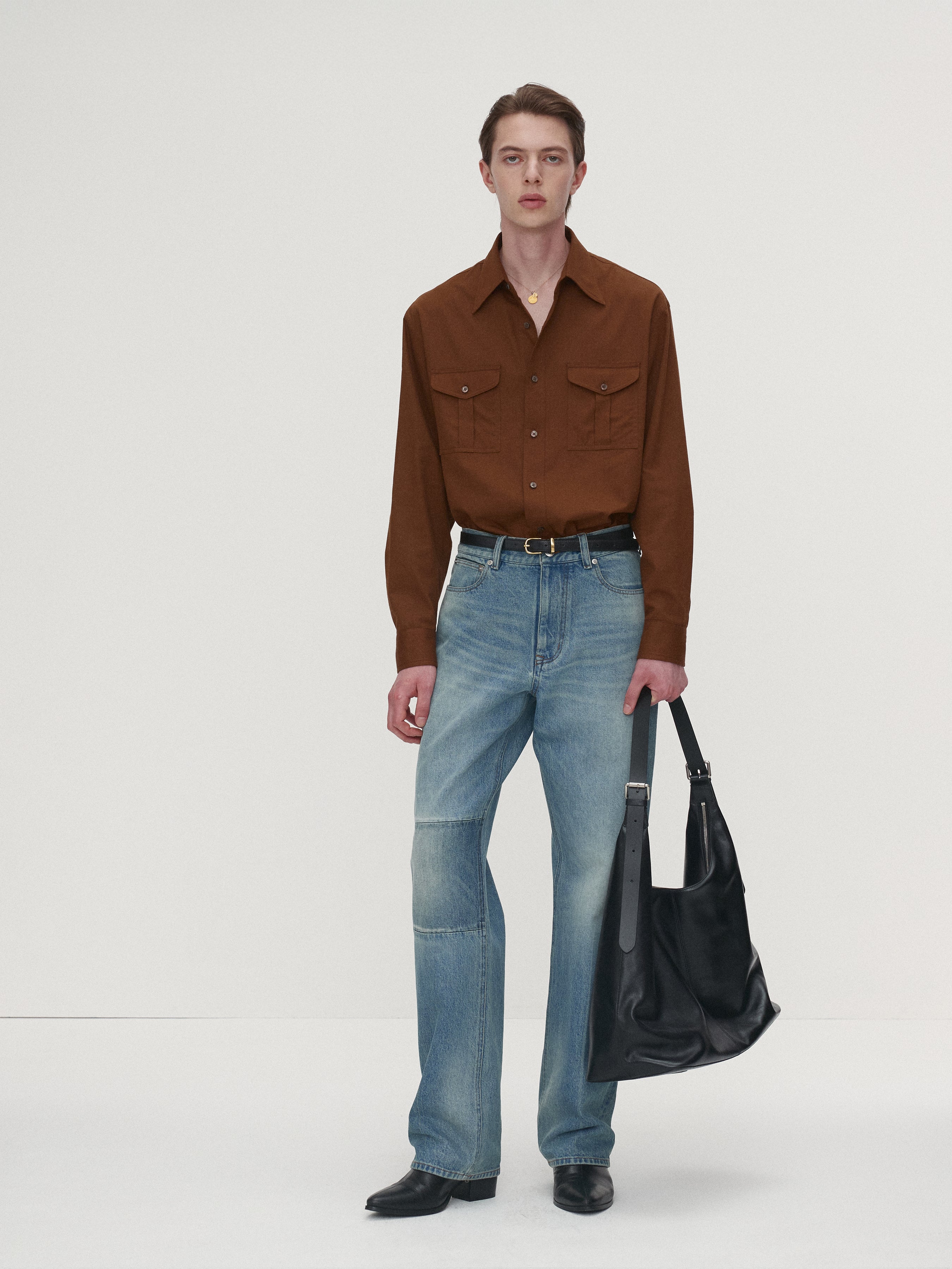 SAND-WASHED COTTON OFFICER SHIRT_ AMBER BROWN