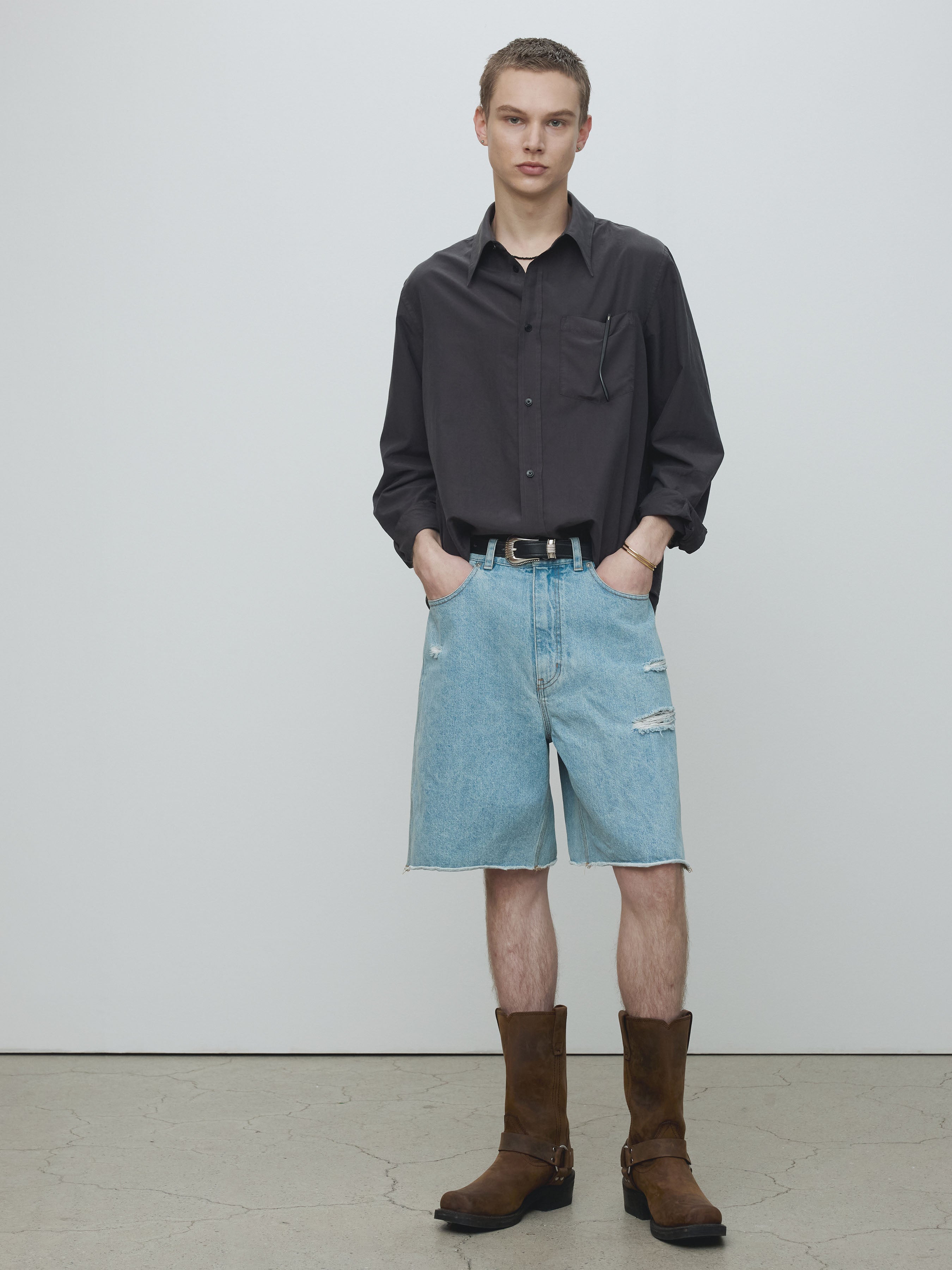 SILK COTTON GARMENT-DYED SHIRT_ FADED BLACK