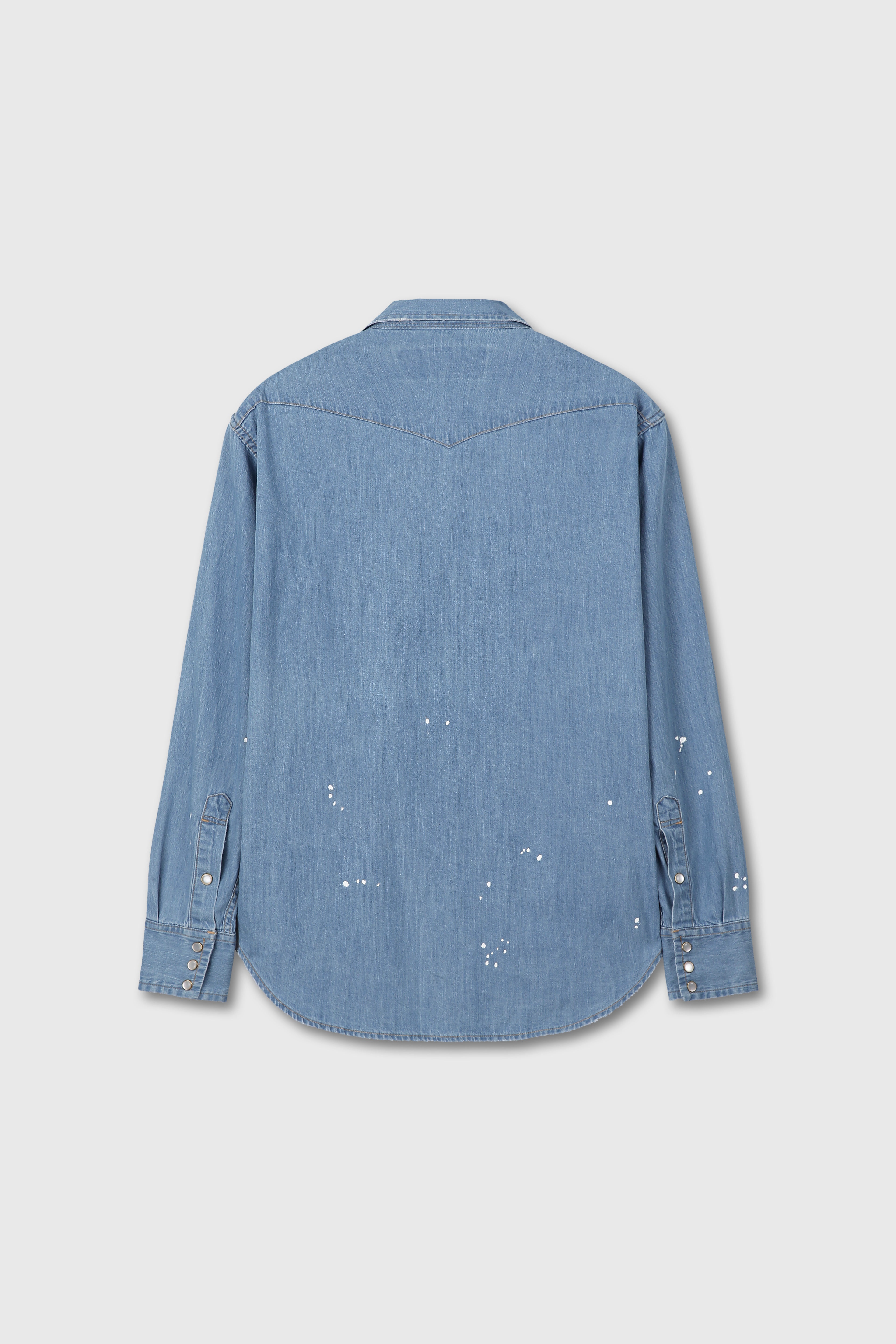 WASHED DENIM HAND-PAINTED WESTERN SHIRT_ WASHED BLUE