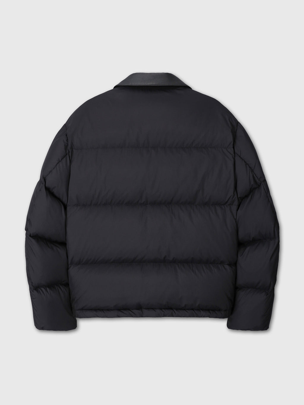 LEATHER COLLAR DOWN PUFFER BLOUSON_ BLACK