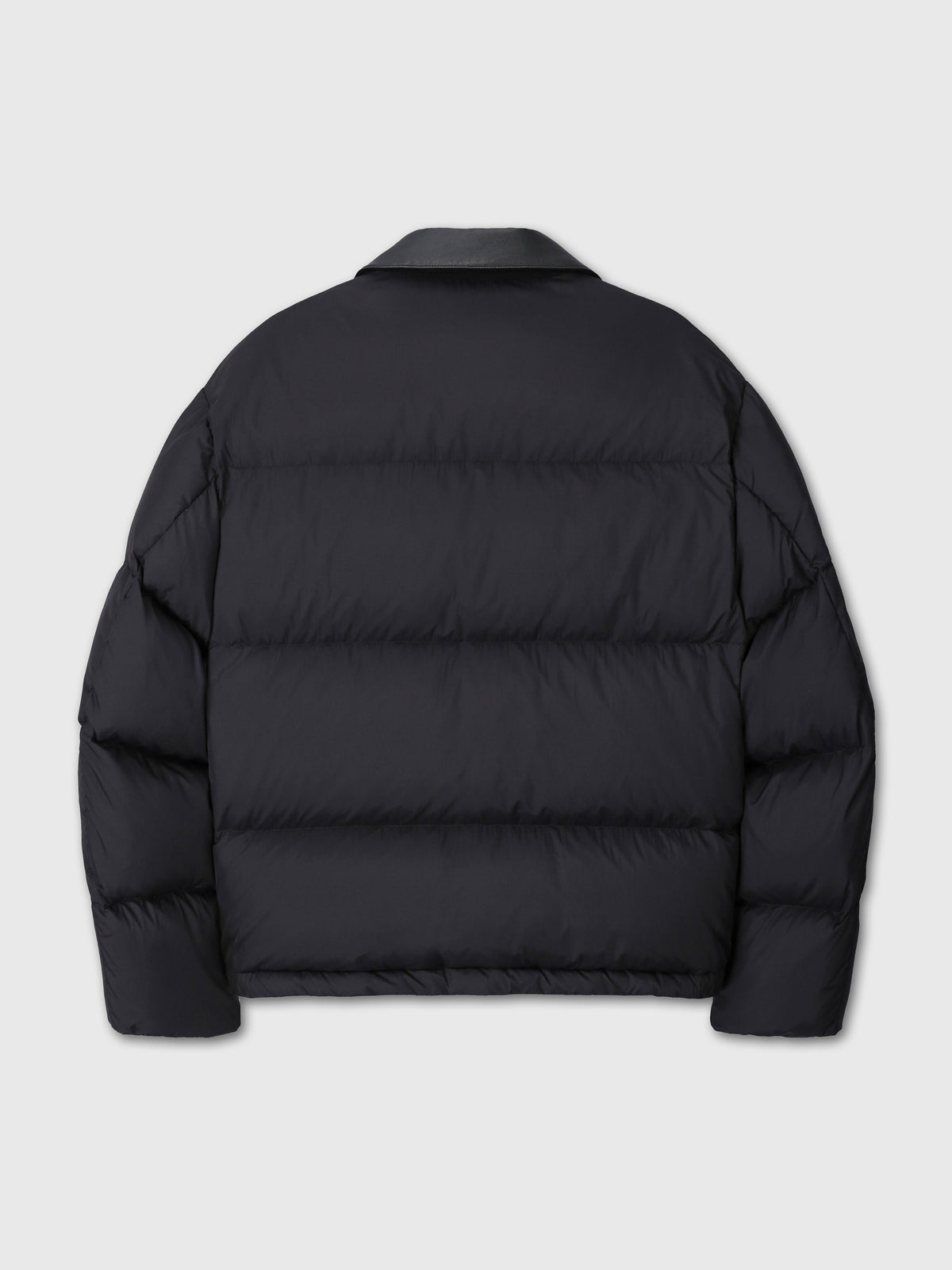 LEATHER COLLAR DOWN PUFFER BLOUSON_ BLACK