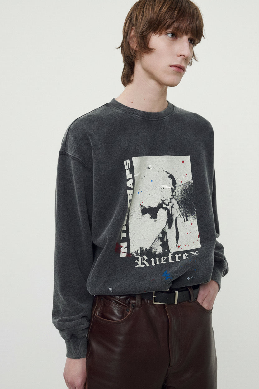 Rueflex Hand-Painted Sweatshirt_ Faded Black