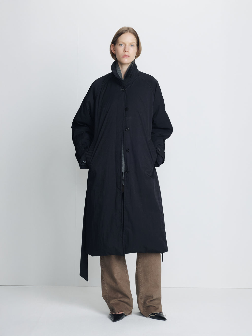 (W) TAILORED TRENCH PUFFER COAT_ BLACK