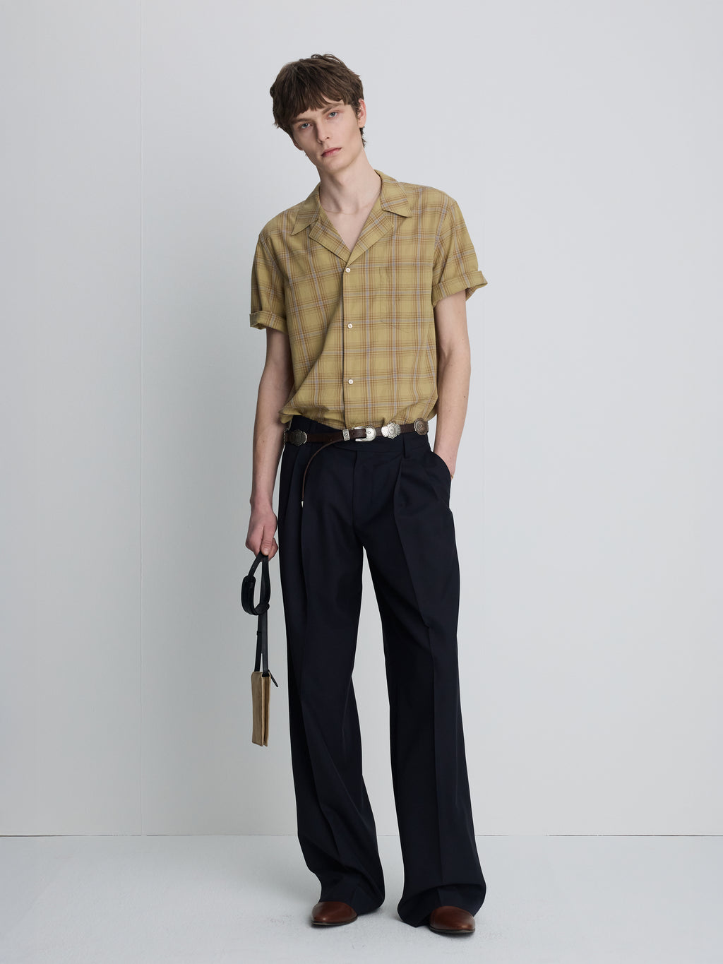 CHECKED COTTON BOWLING SHIRT_ DUSTY CITRON