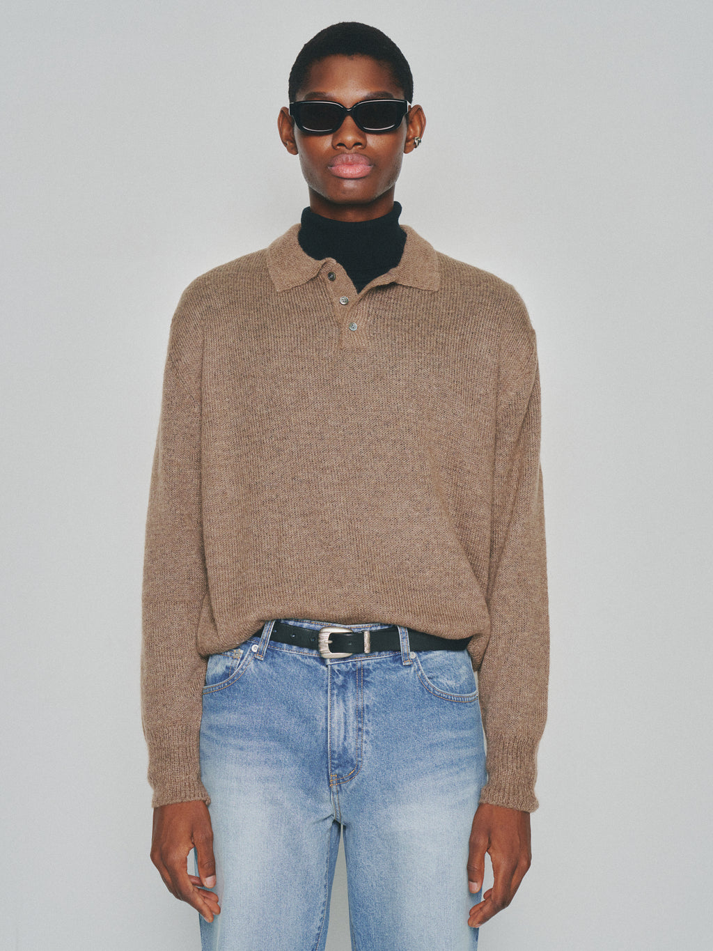 Italian Fabric Brushed Mohair Polo knit_ Mocha Brown