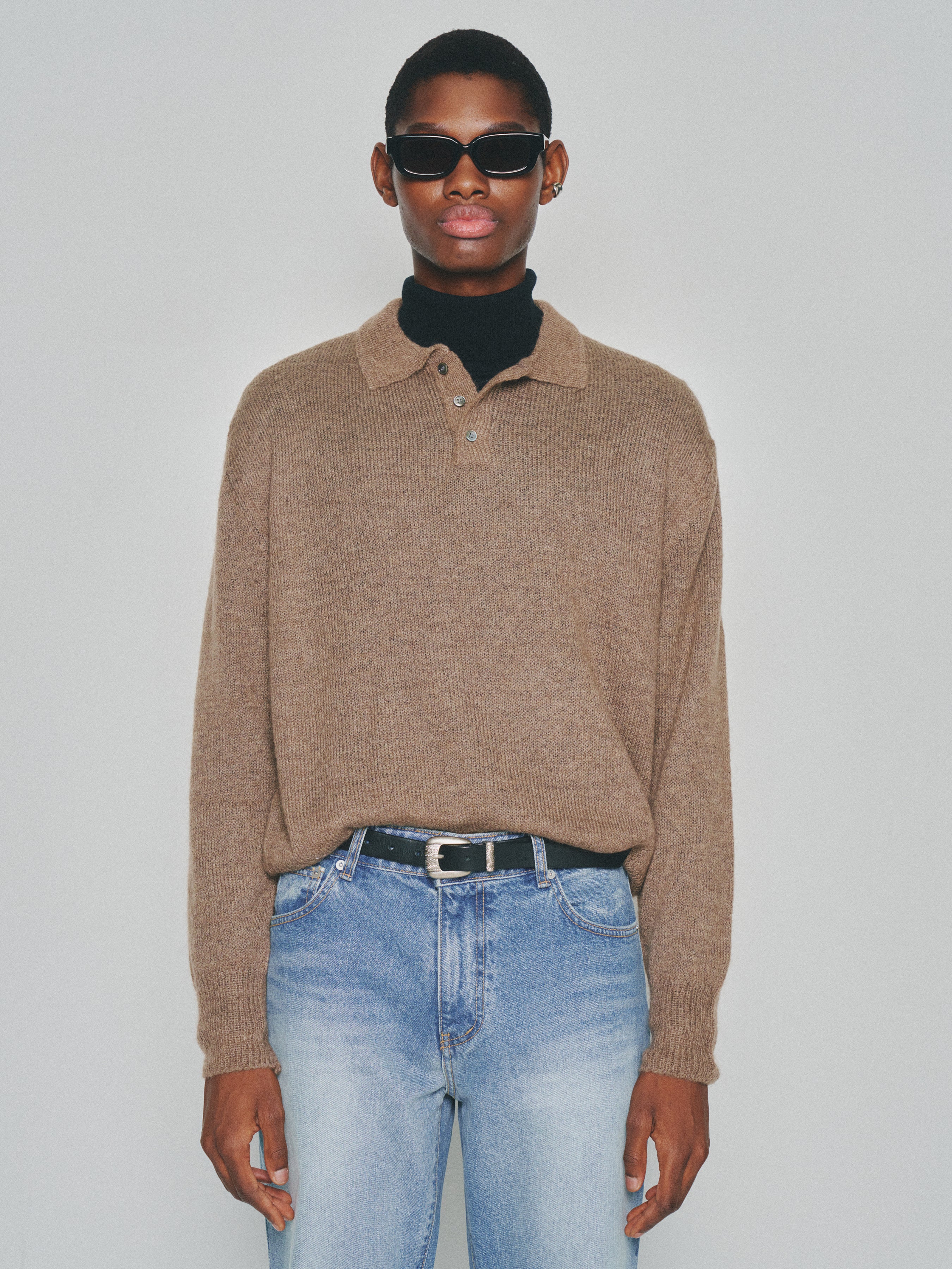 Italian Fabric Brushed Mohair Polo knit_ Mocha Brown
