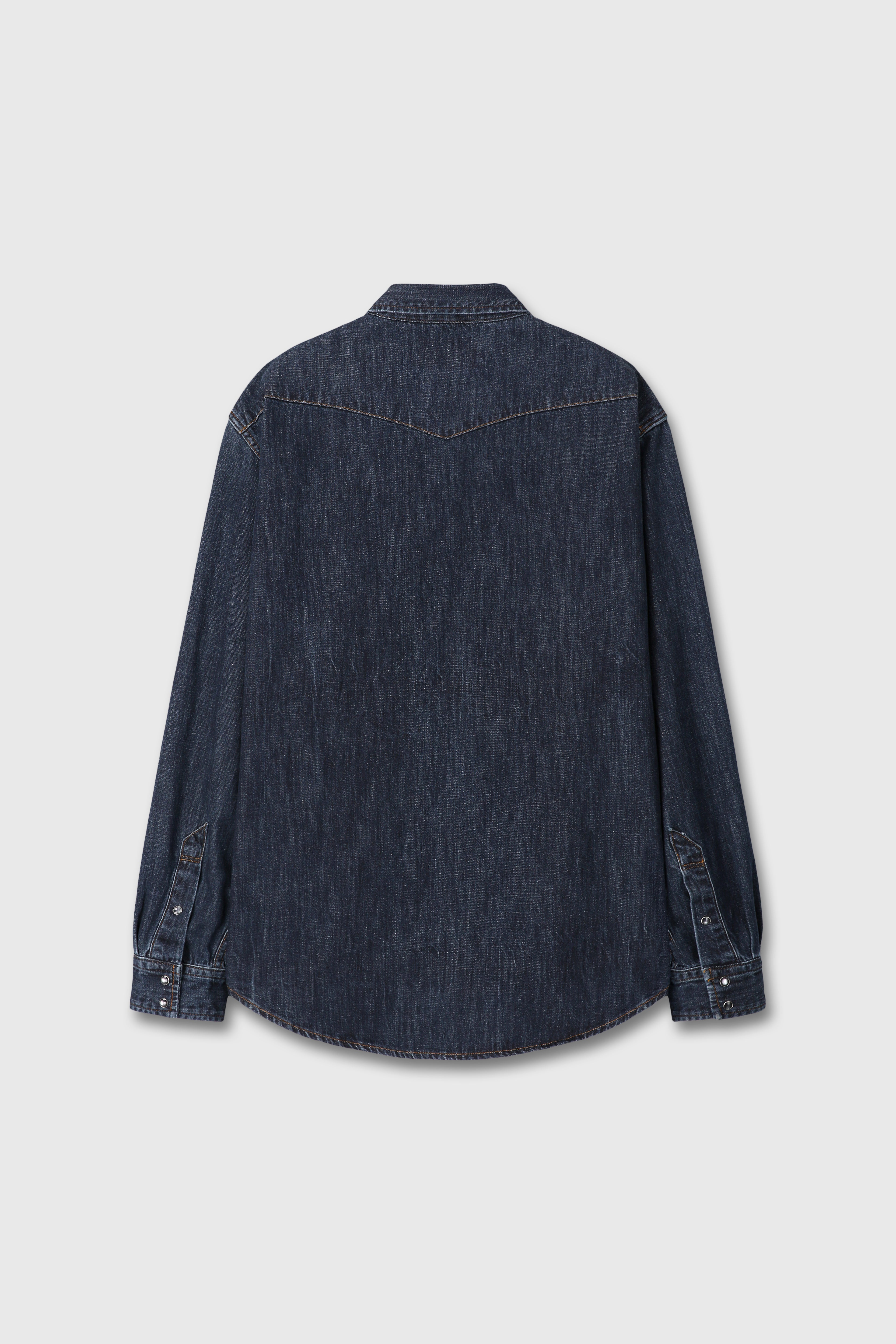 WASHED DENIM WESTERN SHIRT_ DARK BLUE
