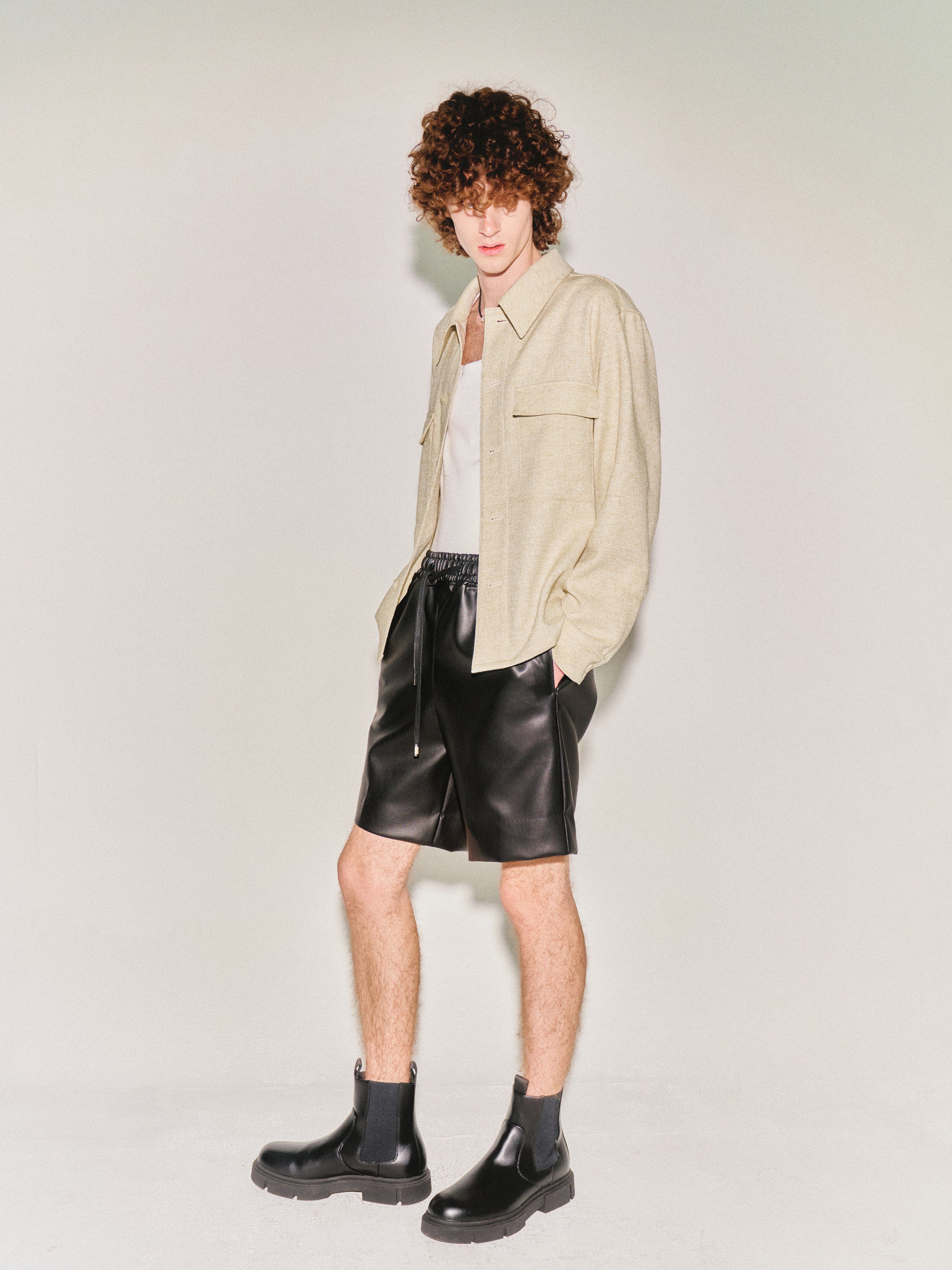 Wool and Lyocell Natural Tweed Shirt Jacket_ Sage Beige