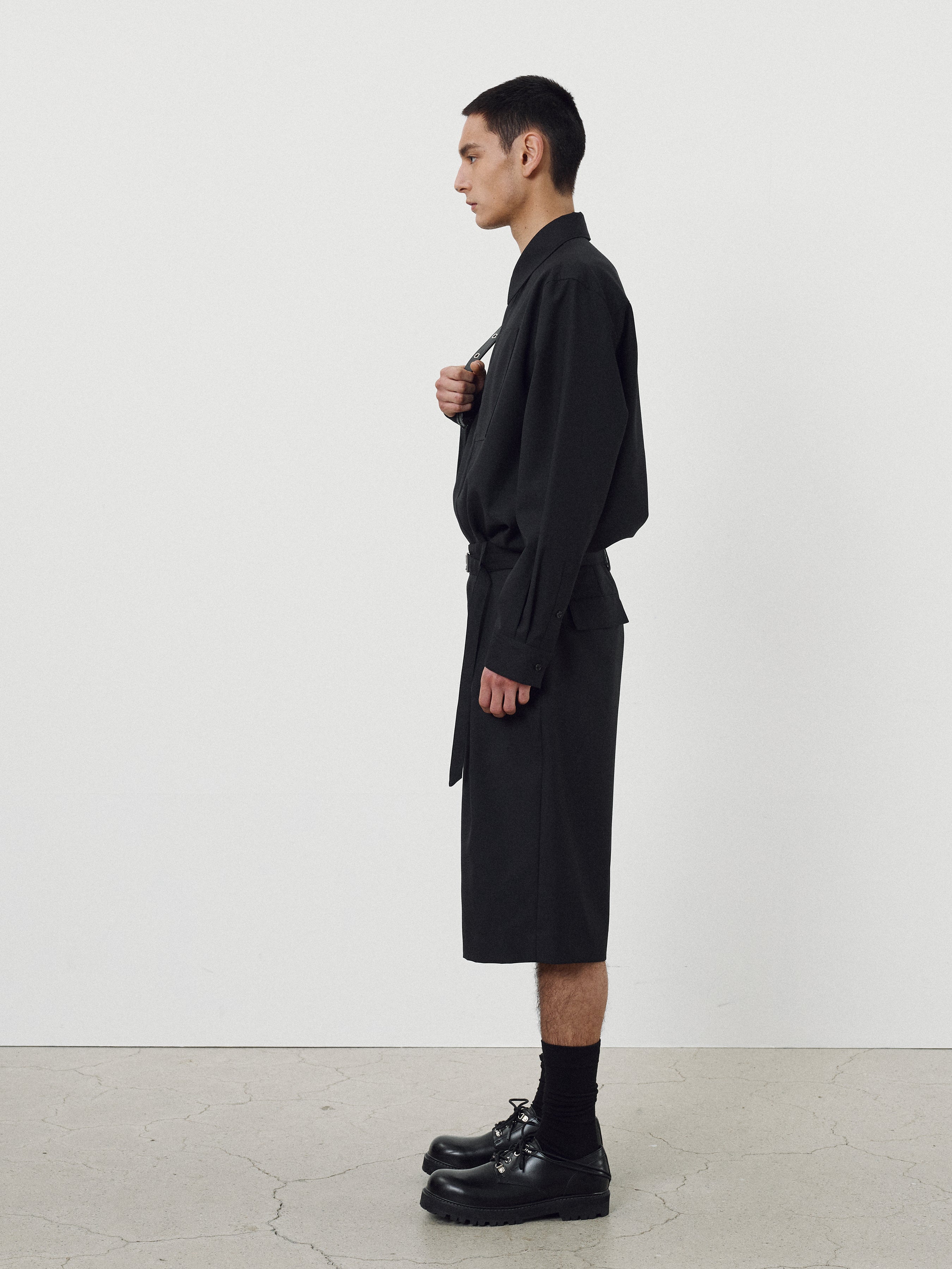 Wool Twill Hidden Pocket Shirt_ Black