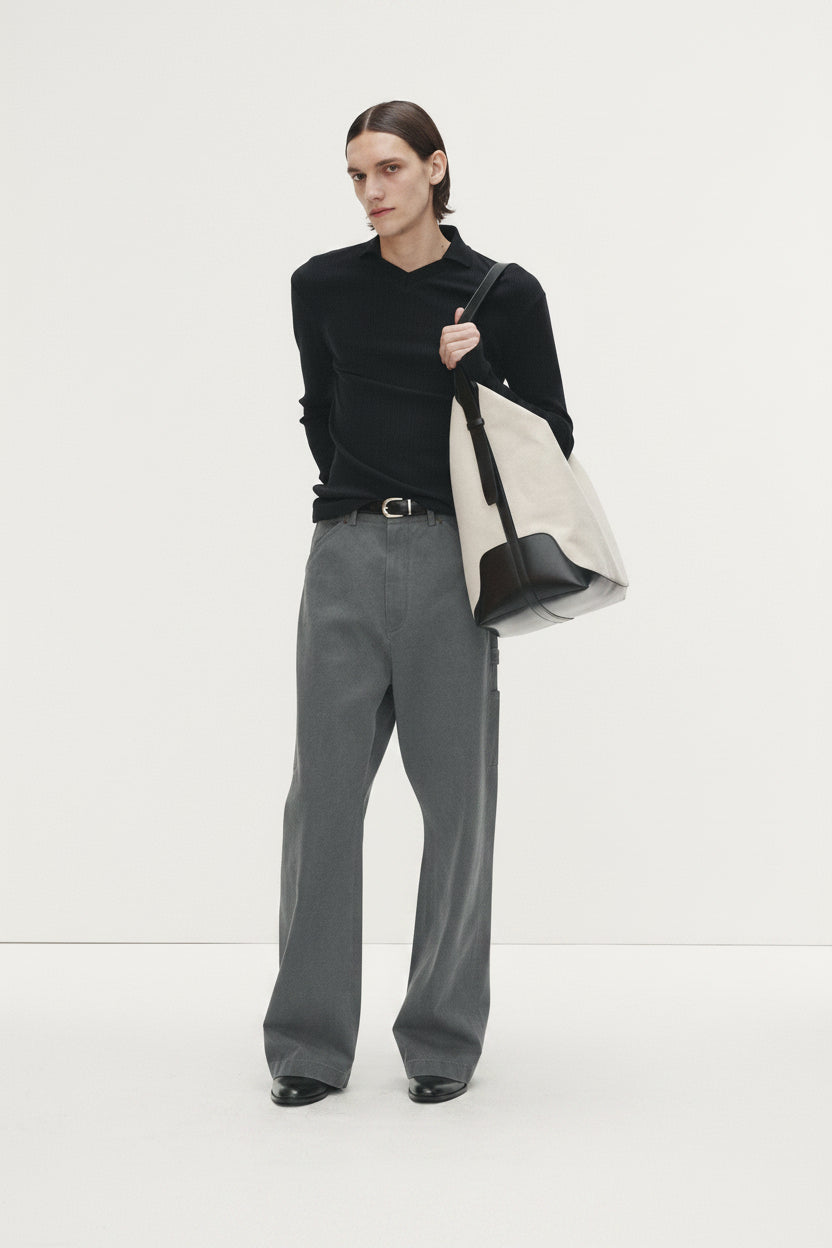 WASHED COTTON WIDE-LEG WORK PANTS_ RHINO