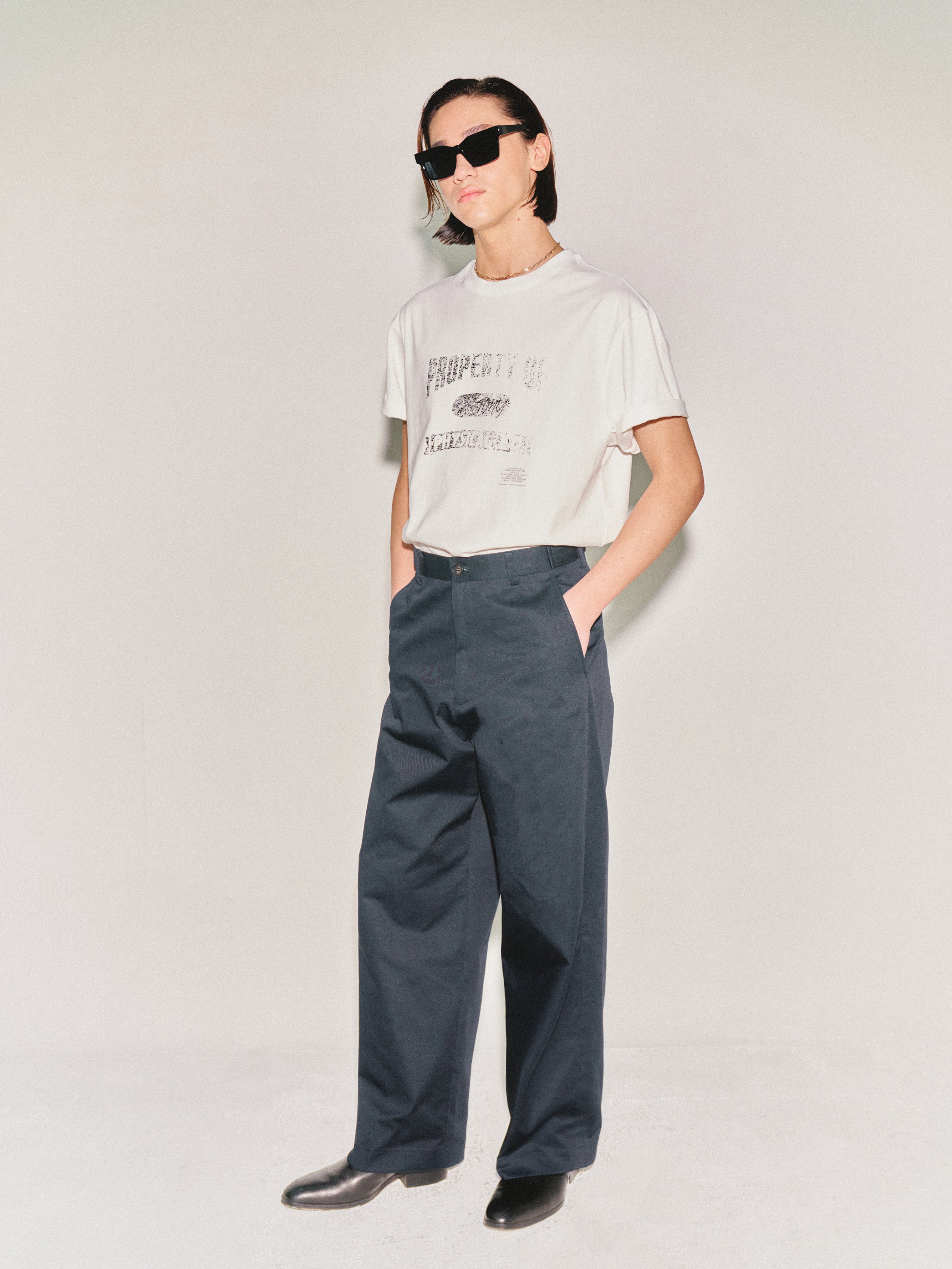 High-twist Cotton No Tuck Wide Trousers_ Navy