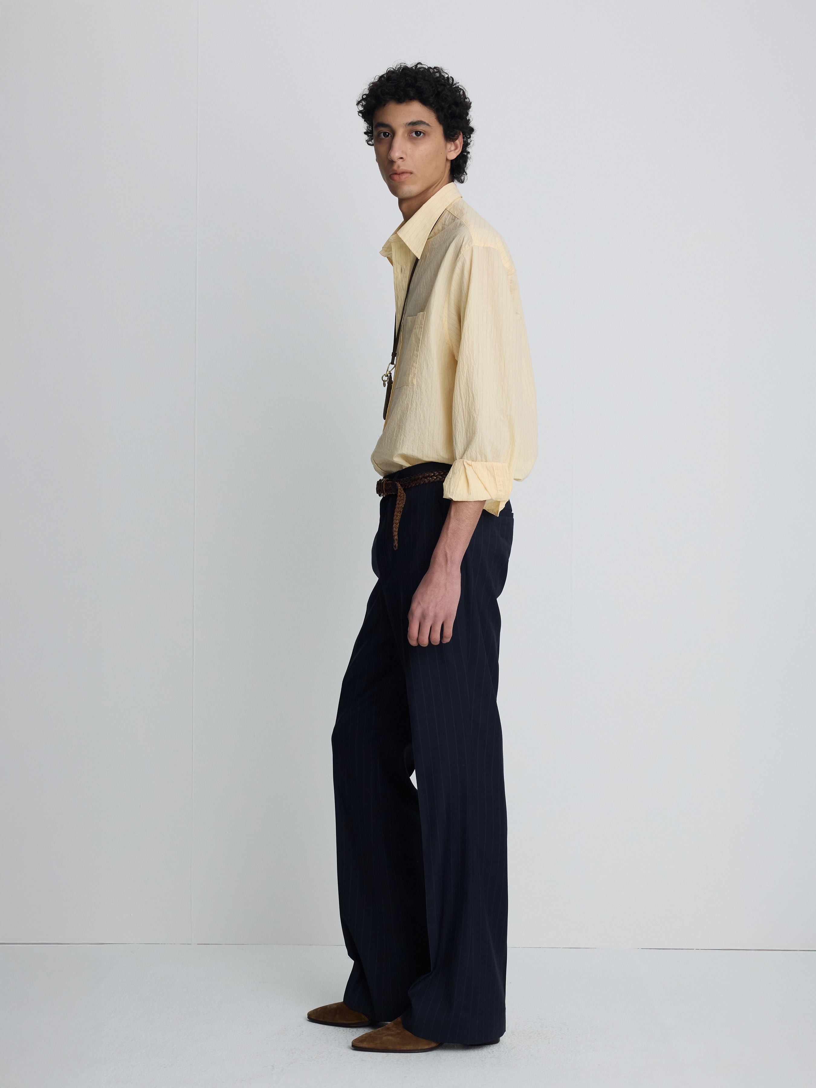 PINSTRIPED COTTON BLEND SHIRT_ PALE YELLOW