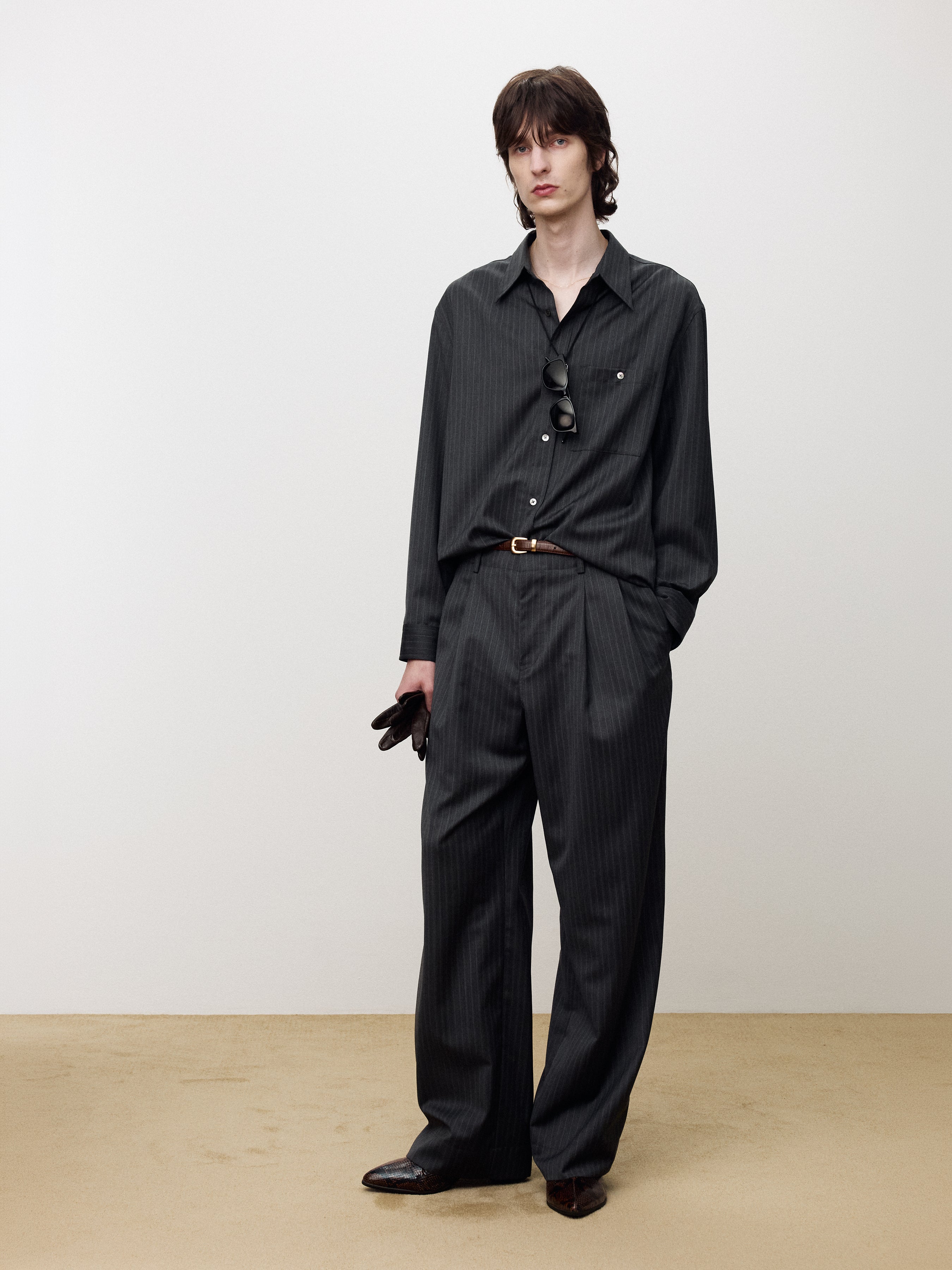 WOOL STRIPED RELAXED SHIRT_ GREY PINSTRIPE