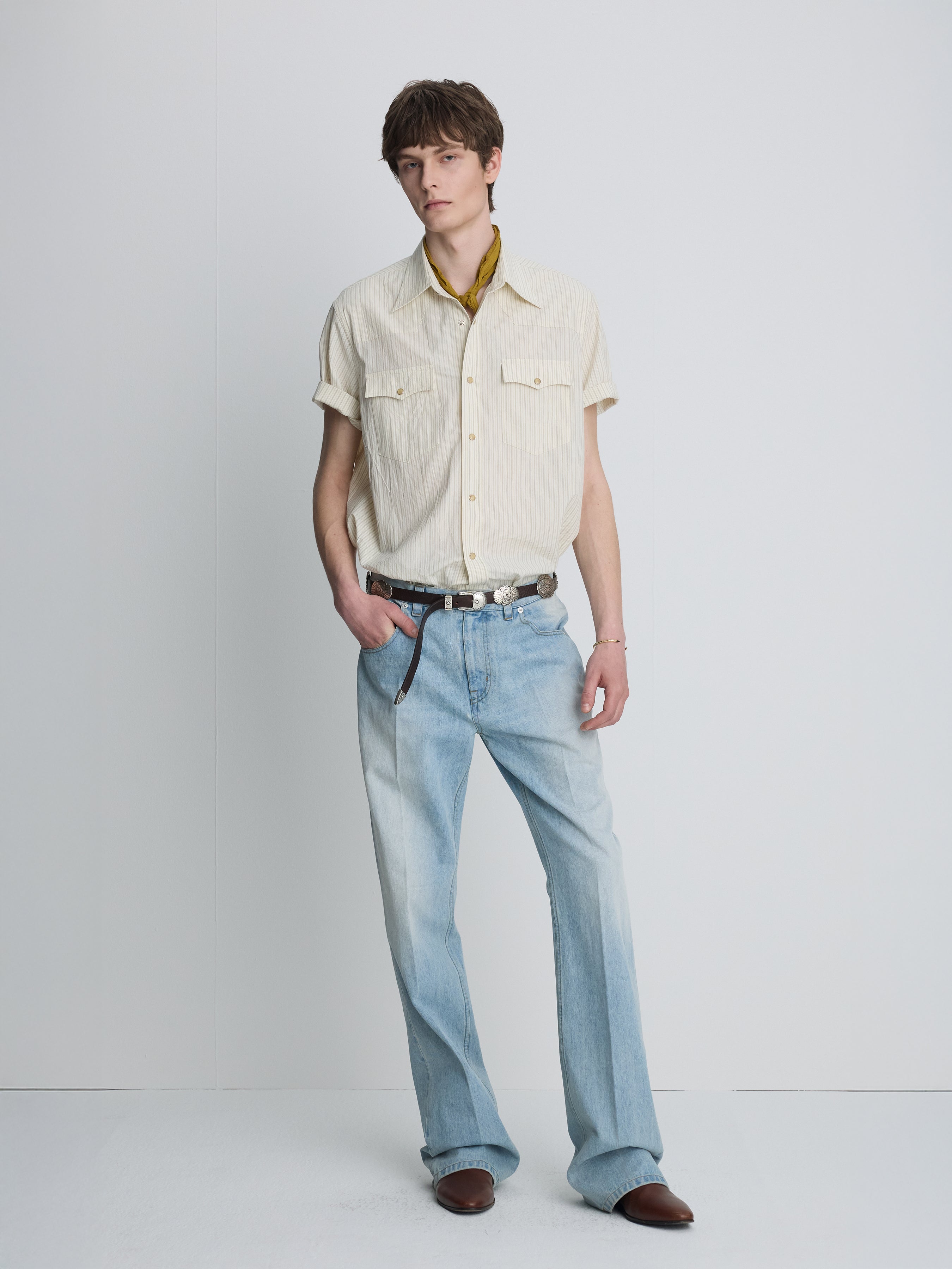 STRIPED COTTON WESTERN SHIRT_ ECRU
