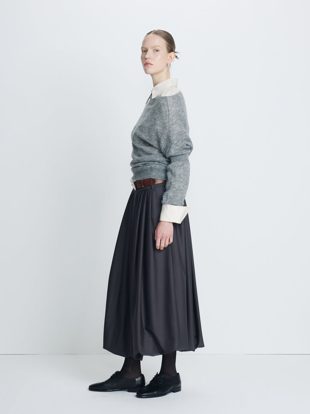 (W) WOOL BALLOON SKIRT_ CHARCOAL