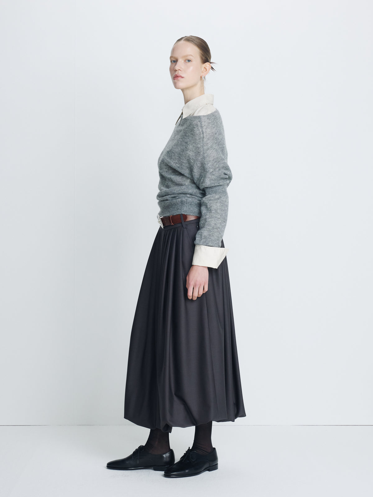 (W) WOOL BALLOON SKIRT_ CHARCOAL