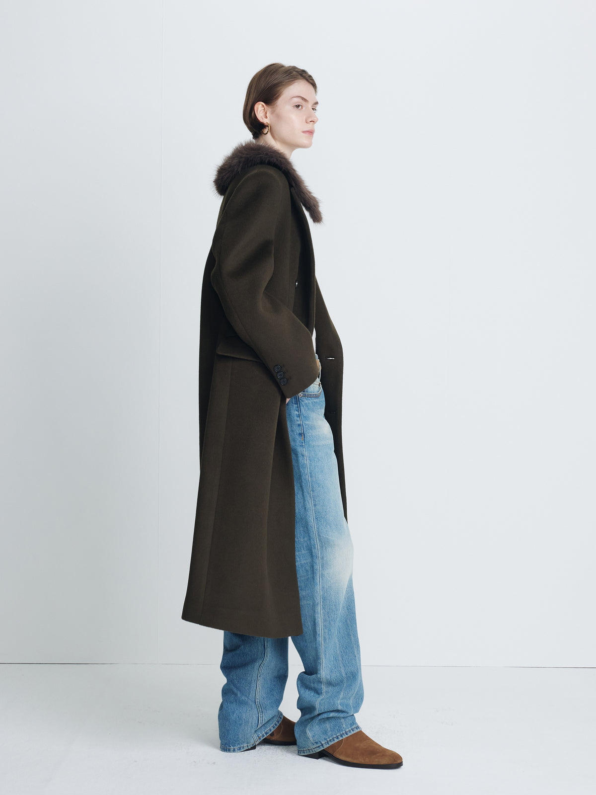 (W) WOOL TAILORED DOUBLE-BREASTED MAXI COAT_ KHAKI DARK BROWN