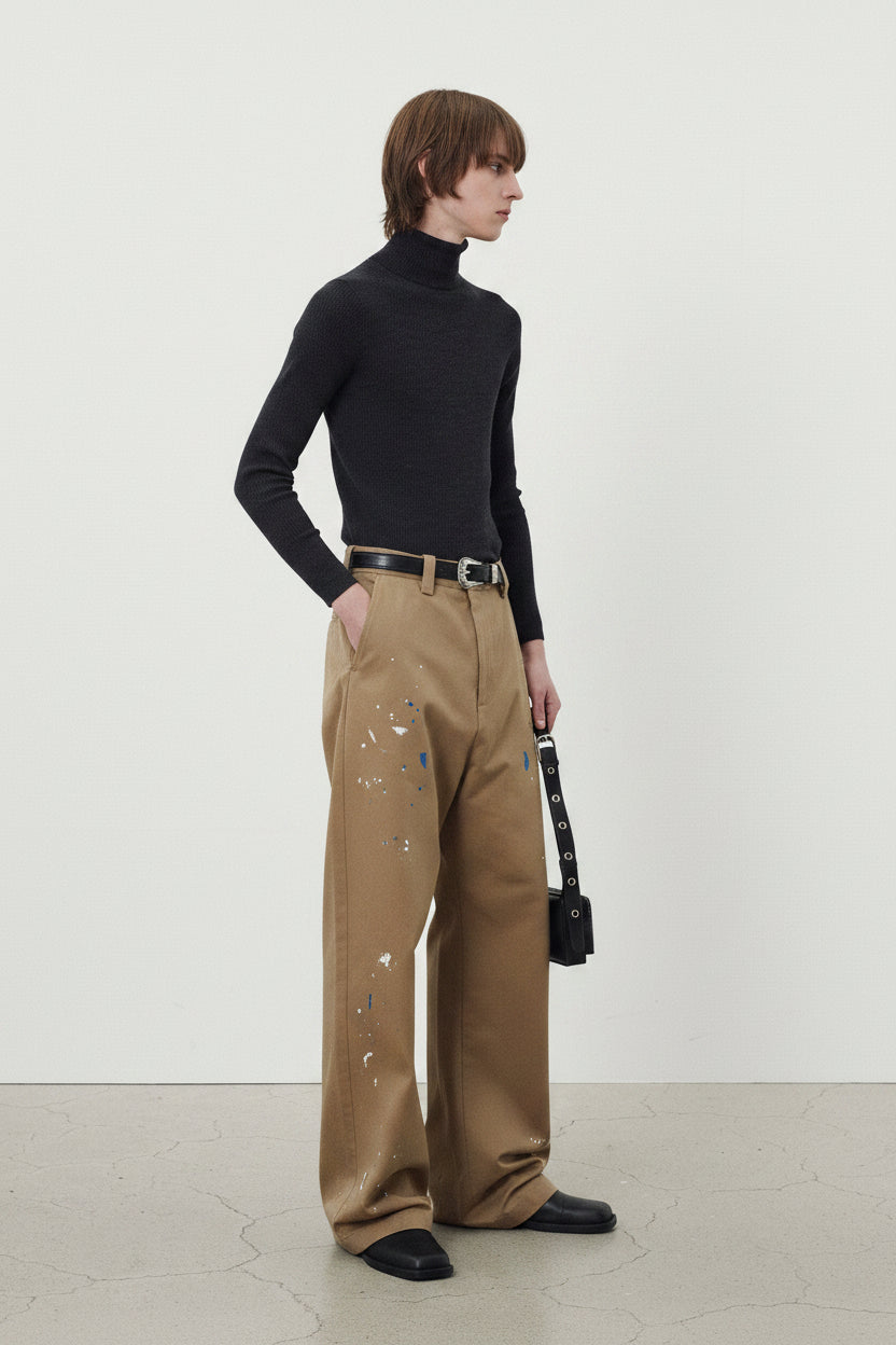Wide-Leg Heavy Cotton Painter Pants_ Beige