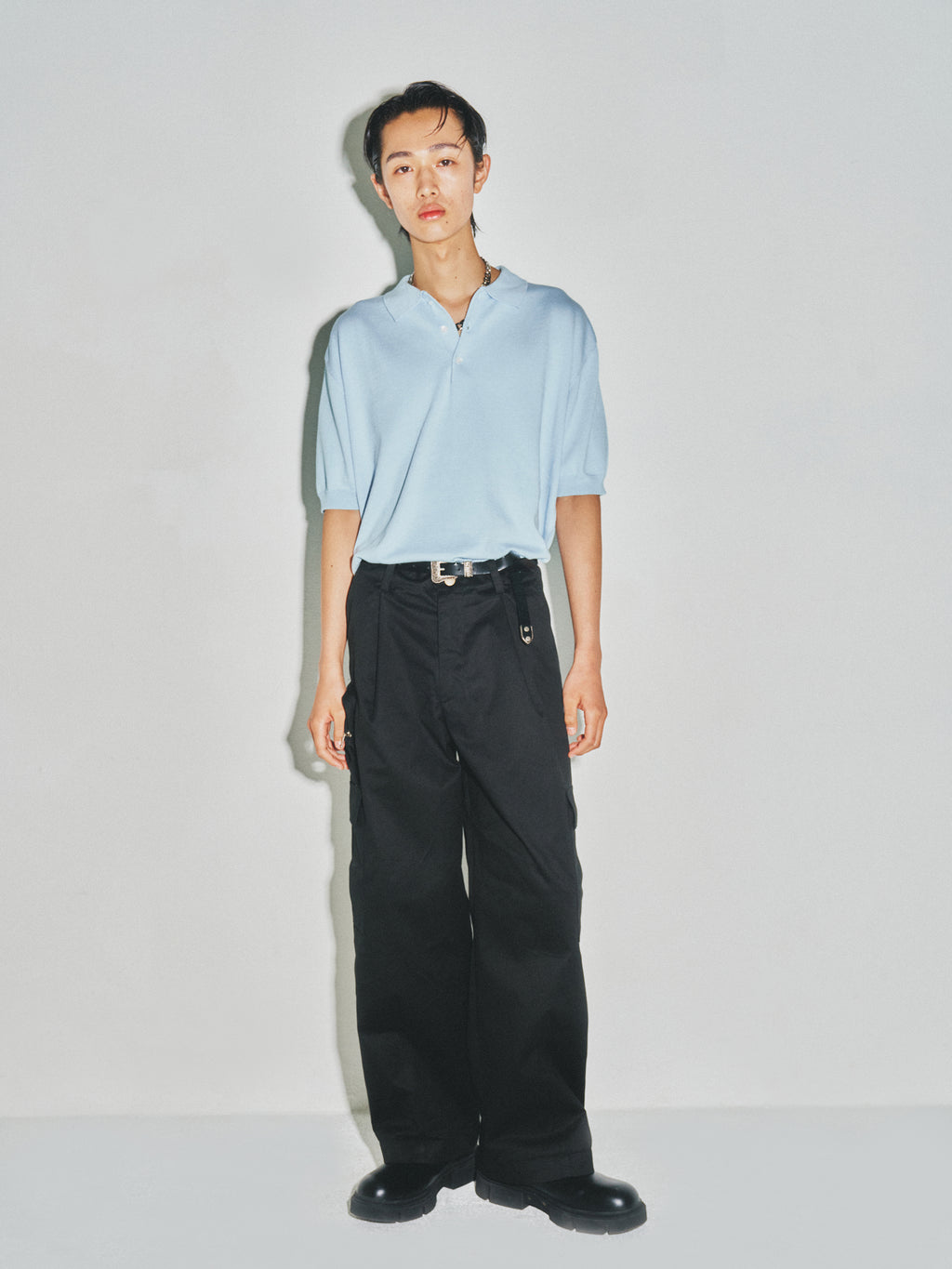 High Gauge Silk Cotton Polo Knit_ Baby Blue