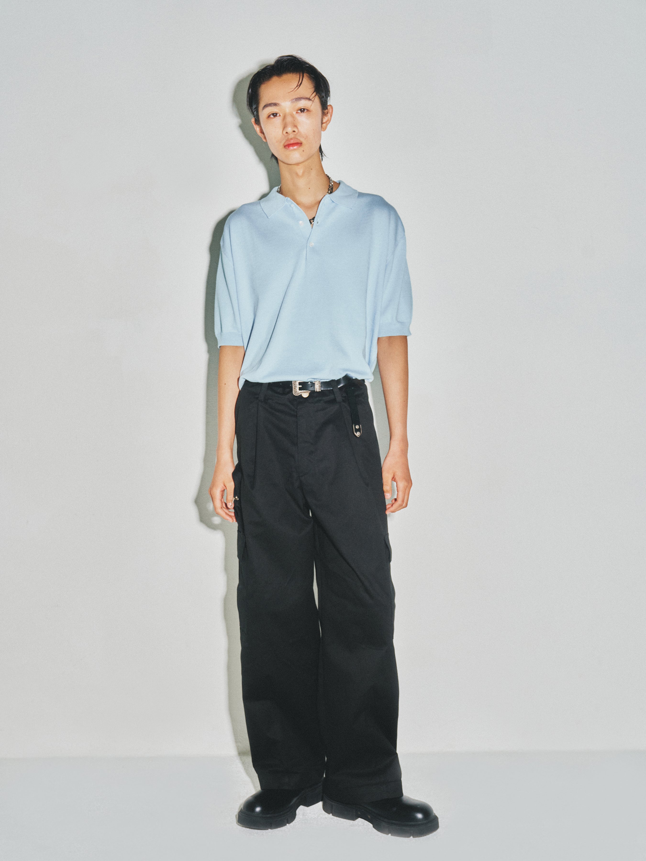 High Gauge Silk Cotton Polo Knit_ Baby Blue