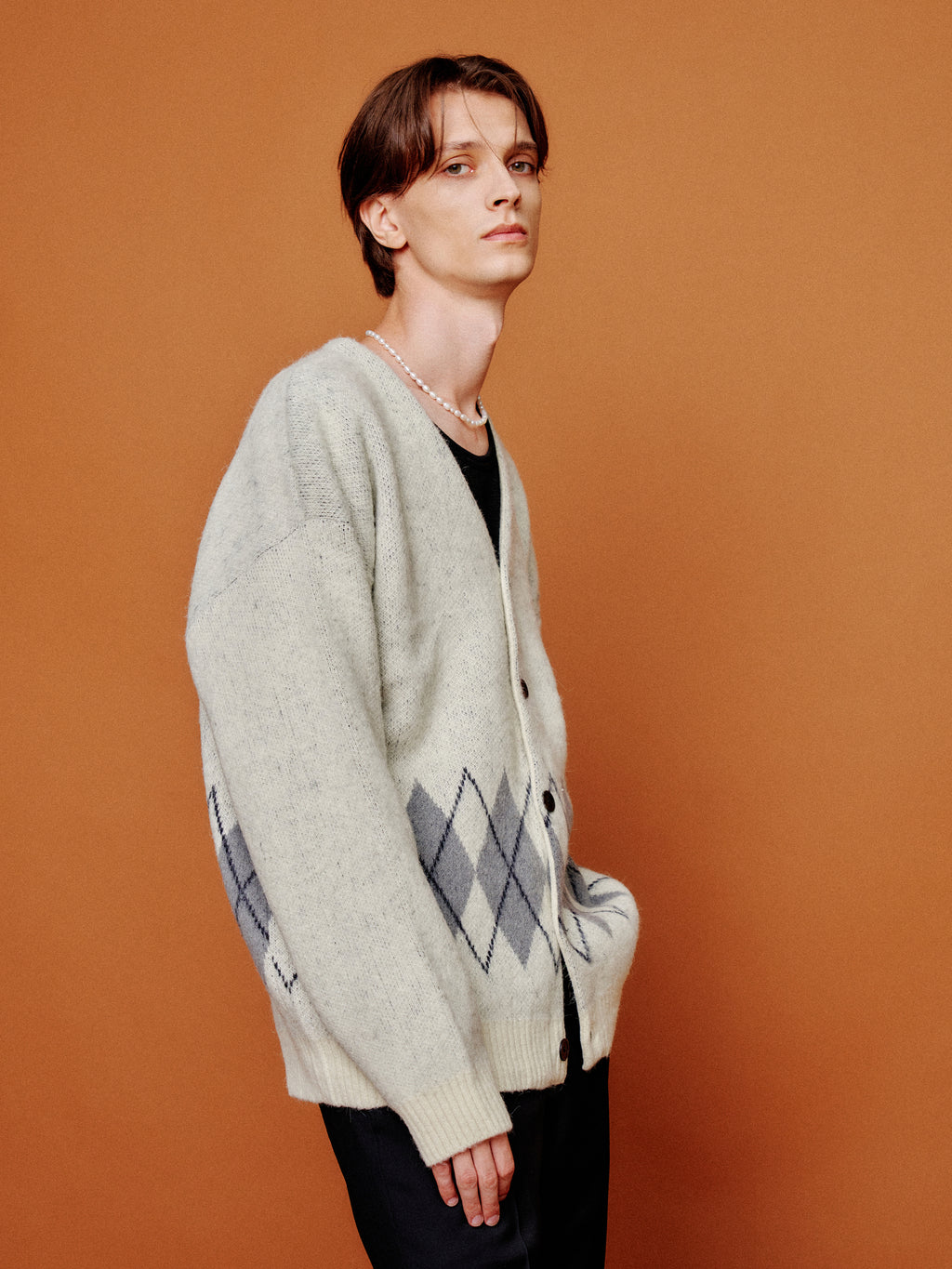 Stiff Mohair Cardigan_ Ecru