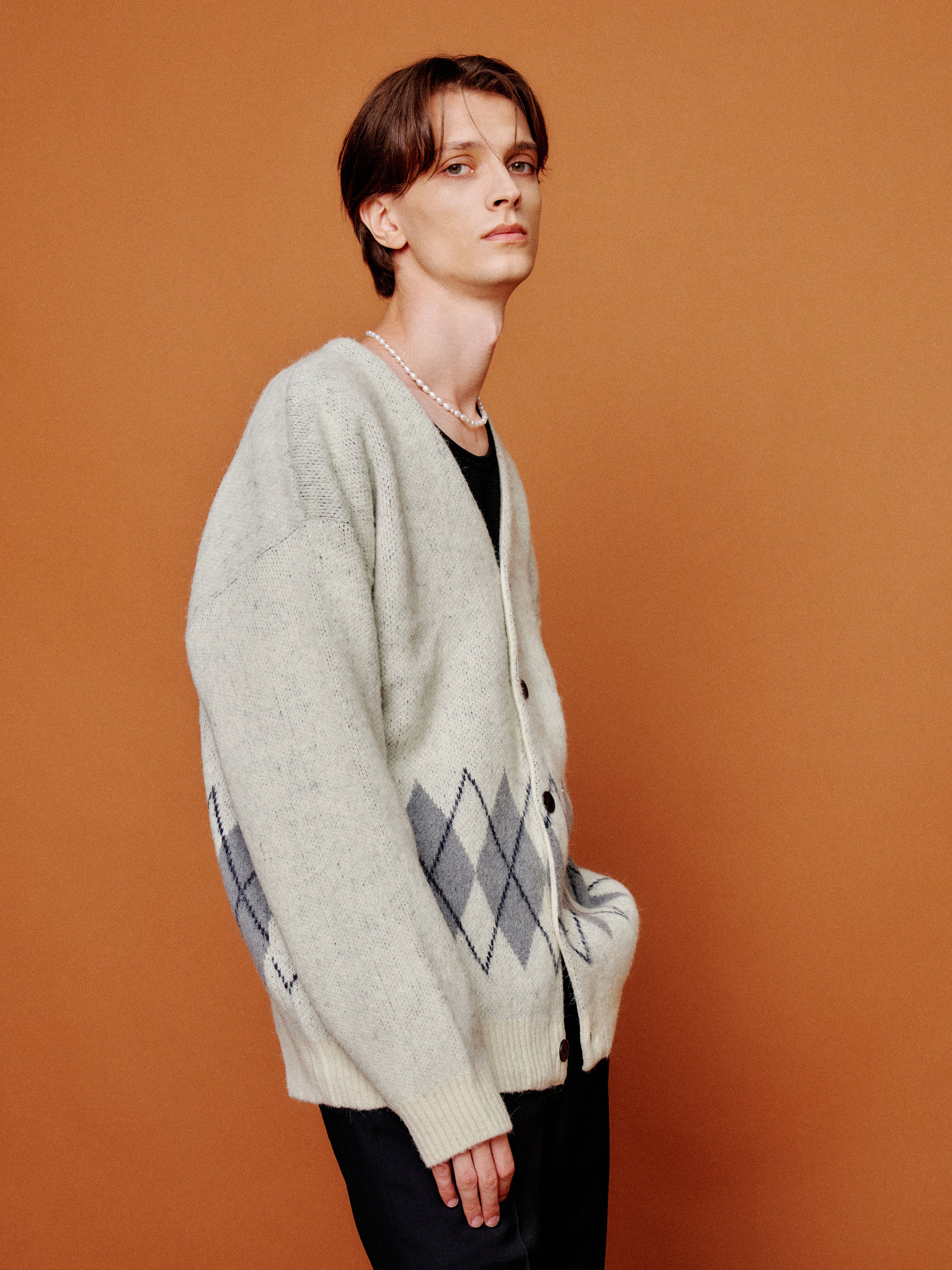 Stiff Mohair Cardigan_ Ecru