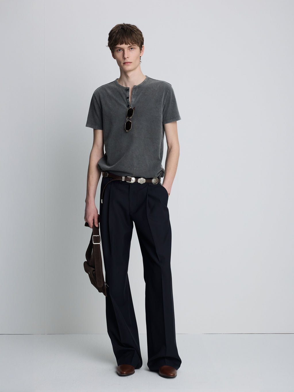 (2026.06.09 Open) GARMENT DYED HENLEY NECK TOP_ FADED CHARCOAL