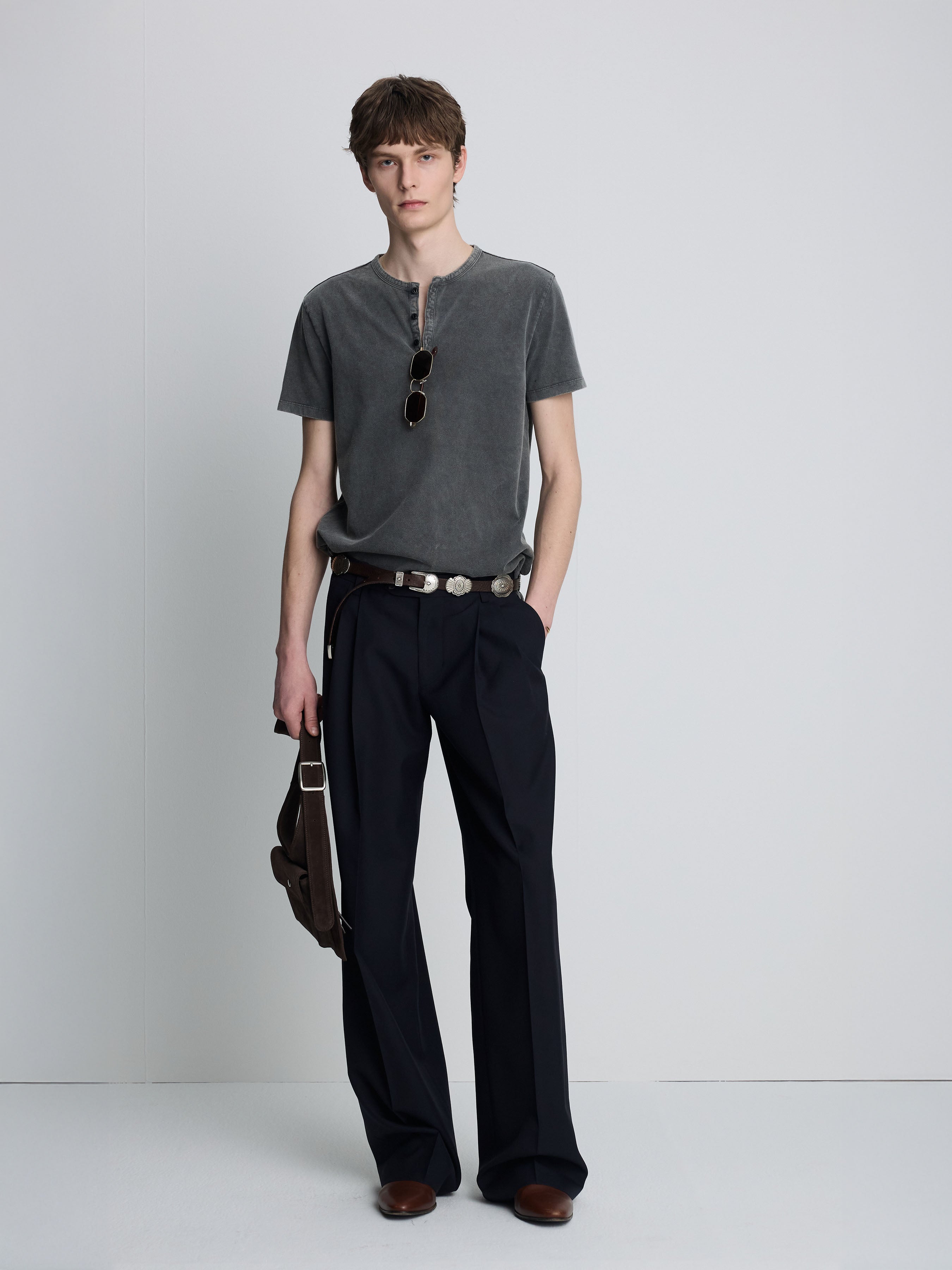 (2026.06.09 Open) GARMENT DYED HENLEY NECK TOP_ FADED CHARCOAL